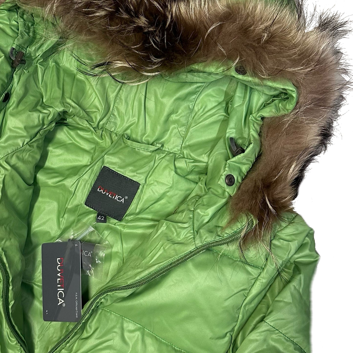 Duvetica Fur Hood Women’s Puffer Jacket In Green ( M ) - 1036 Emporium