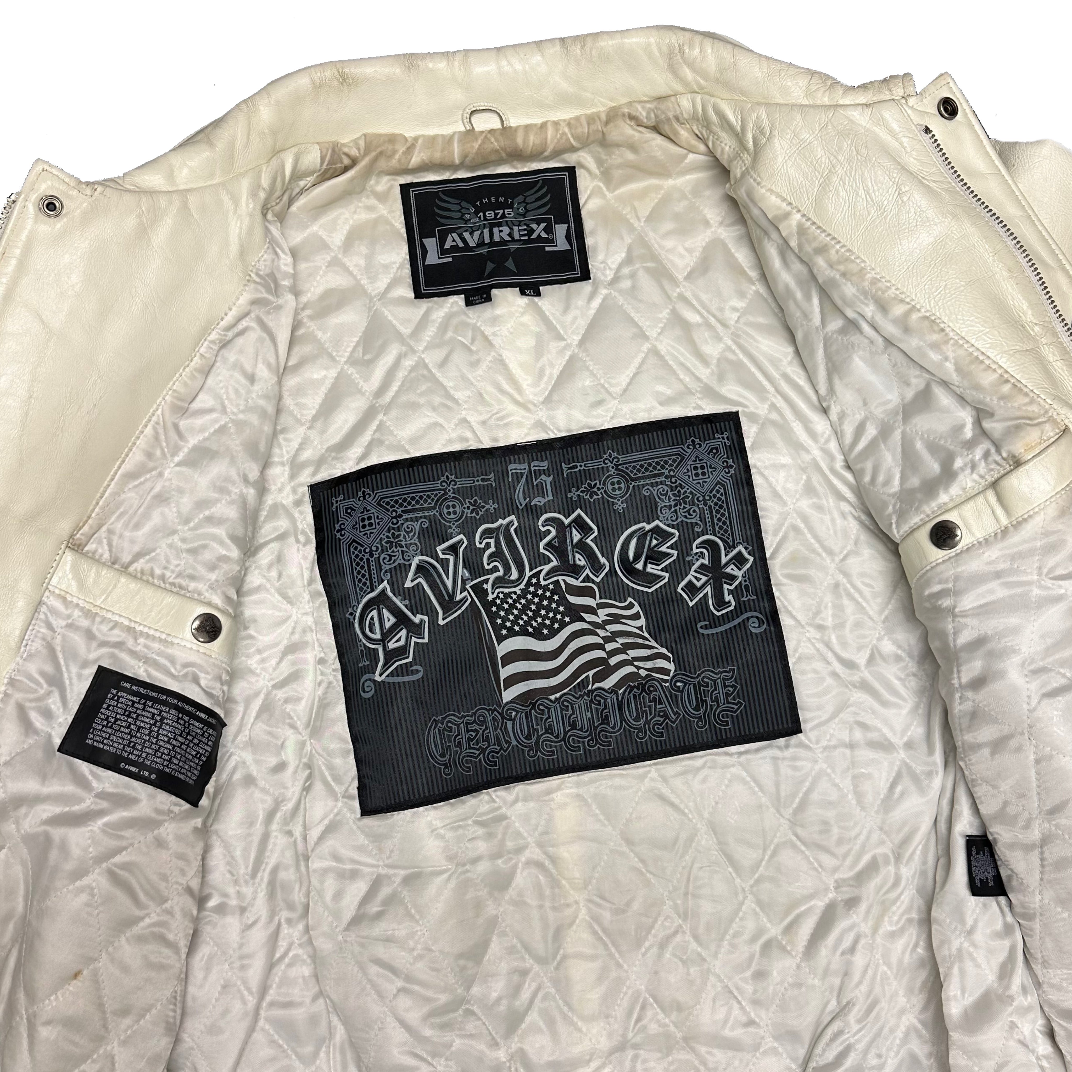 Avirex Spellout Leather Jacket In White ( XL )