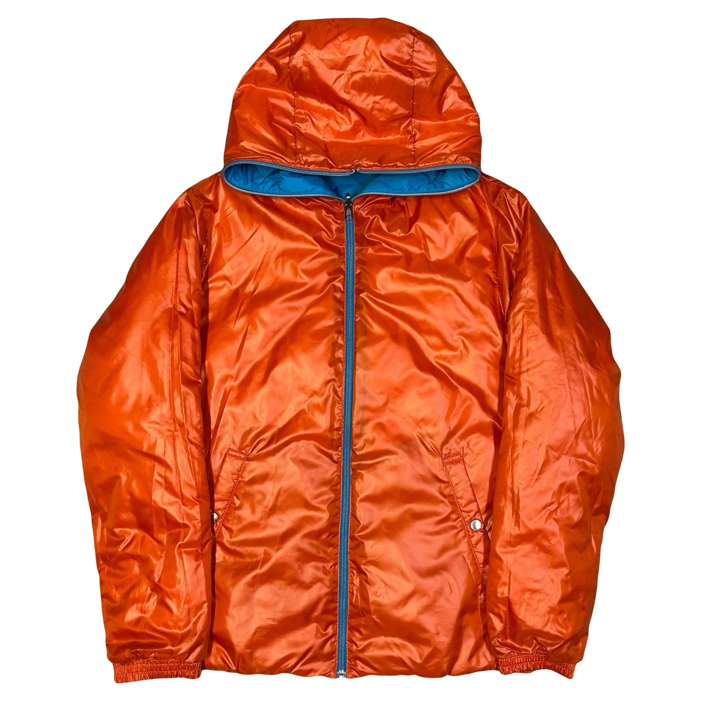 Takeo Kikuchi Diamond Stitch Reversible Puffer Jacket In Blue & Orange (M)