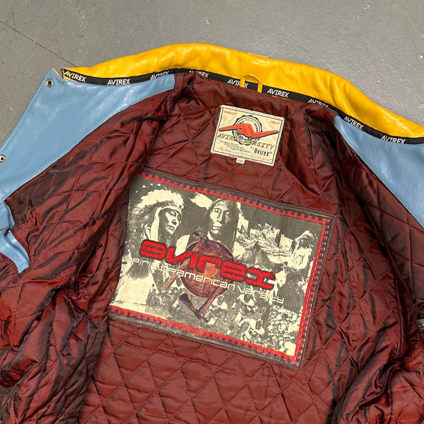 Avirex Leather Jacket In Blue, Beige & Yellow (3XL)