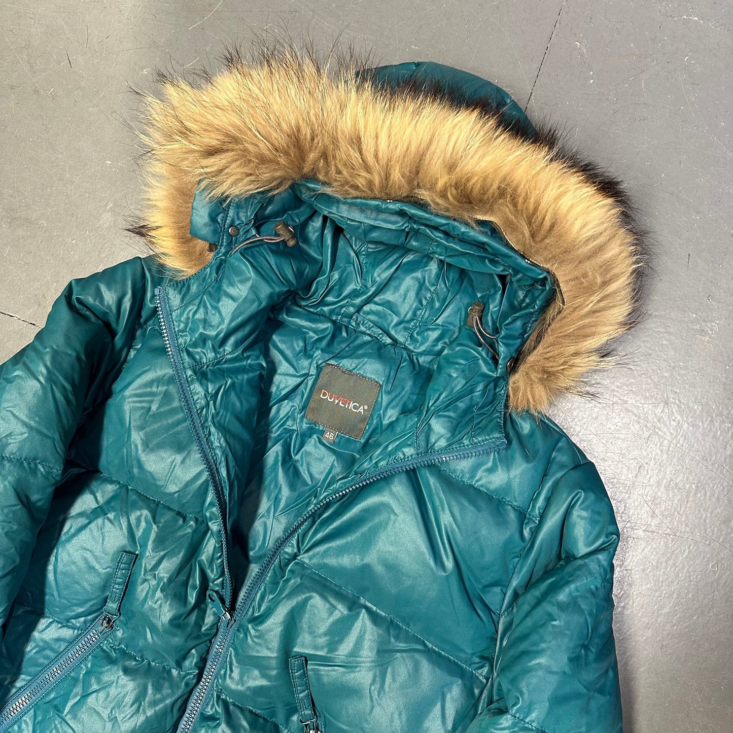 Duvetica Fur Hood Puffer Jacket In Blue (S)