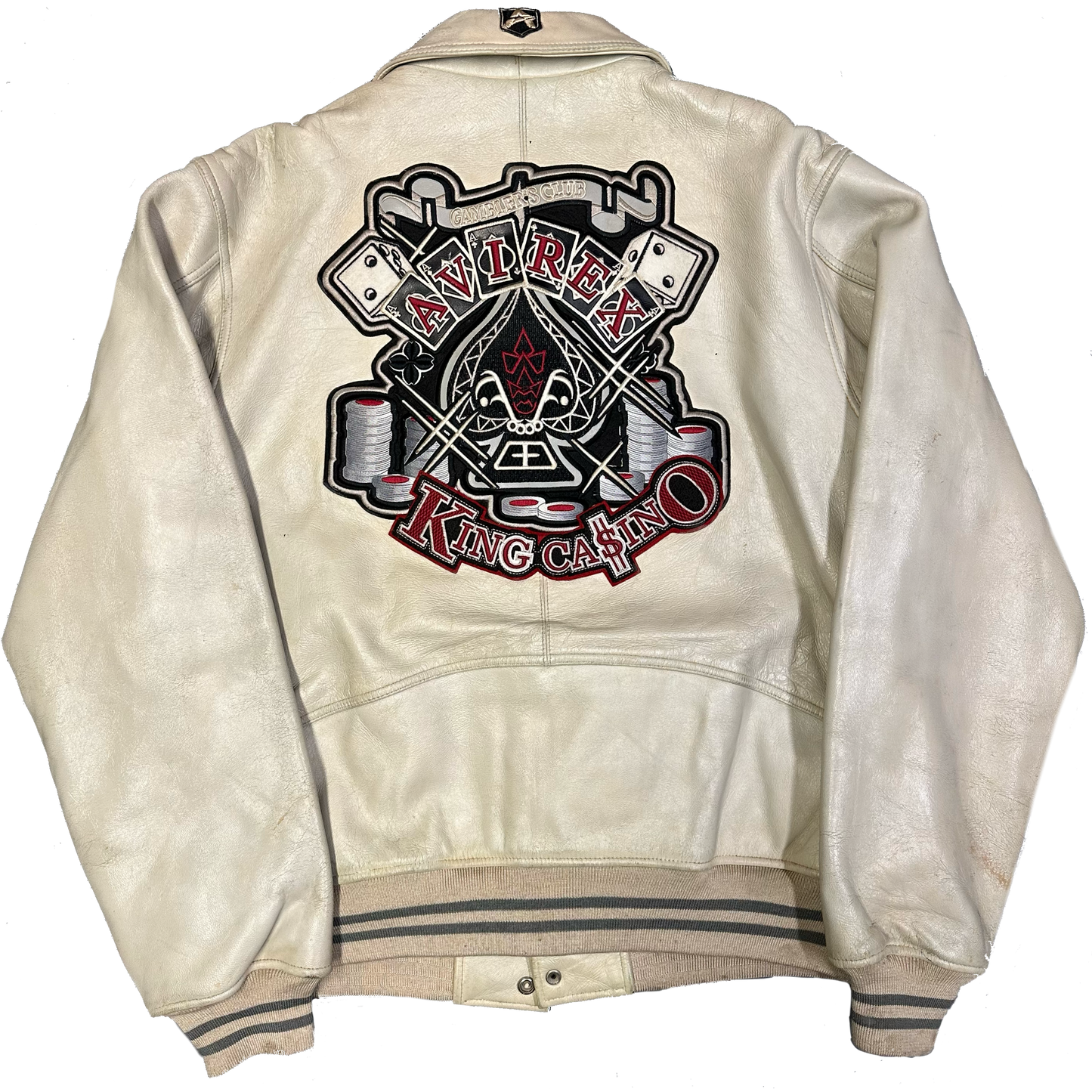 Avirex King Casino Leather Jacket In White ( M )