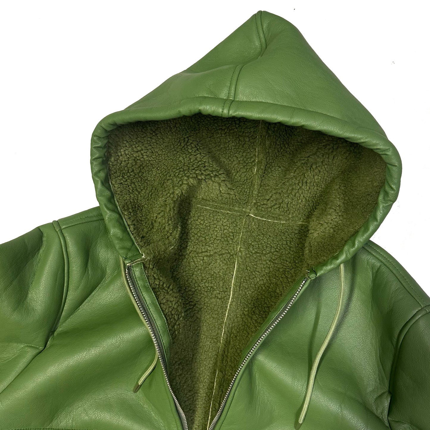 Stüssy Shearling Hooded Work Leather Jacket In Green ( XL )