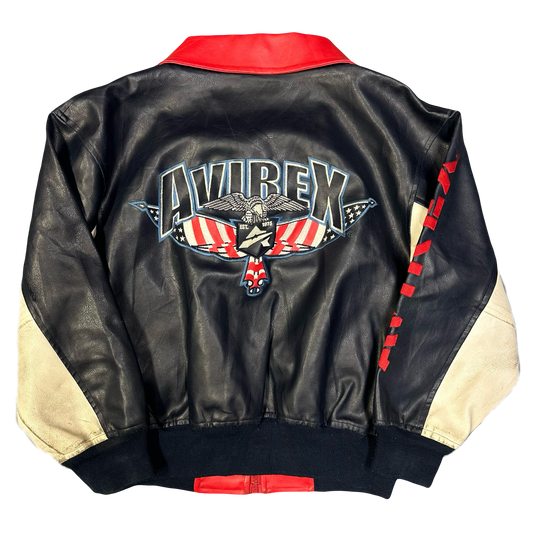 Avirex Kids Leather Jacket In Red & Navy ( 8-10 )