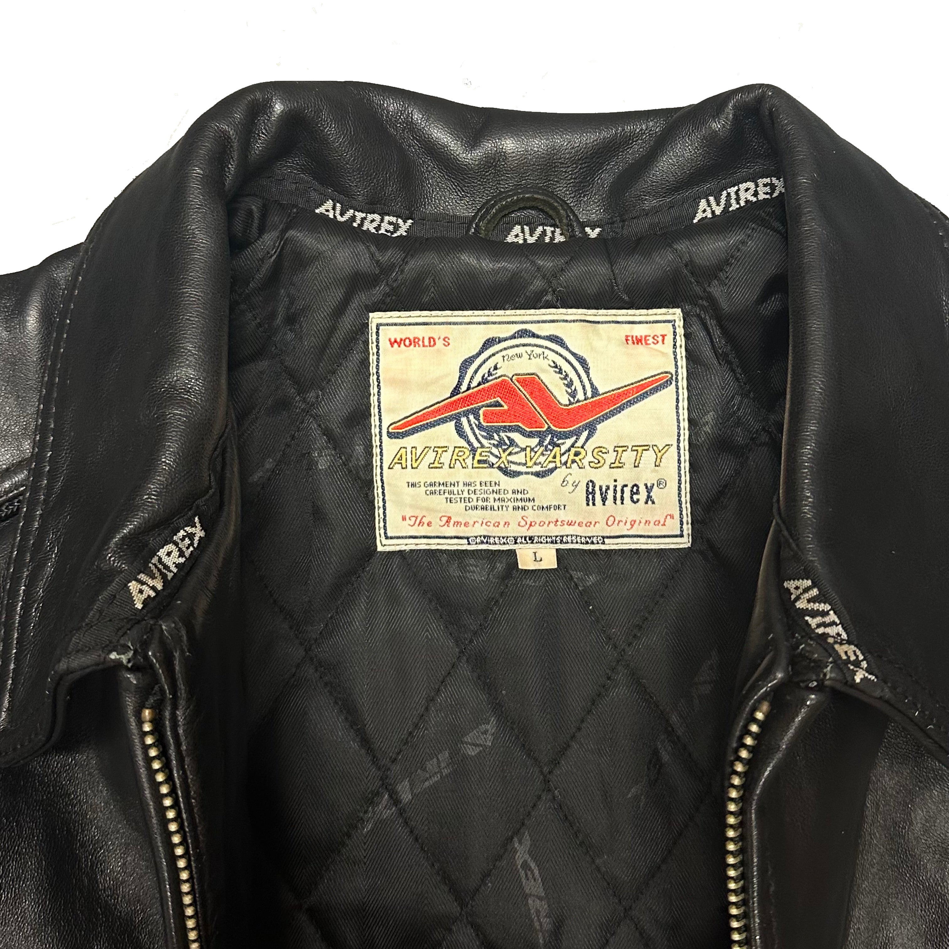 Avirex Spellout Leather Jacket In Black ( L )