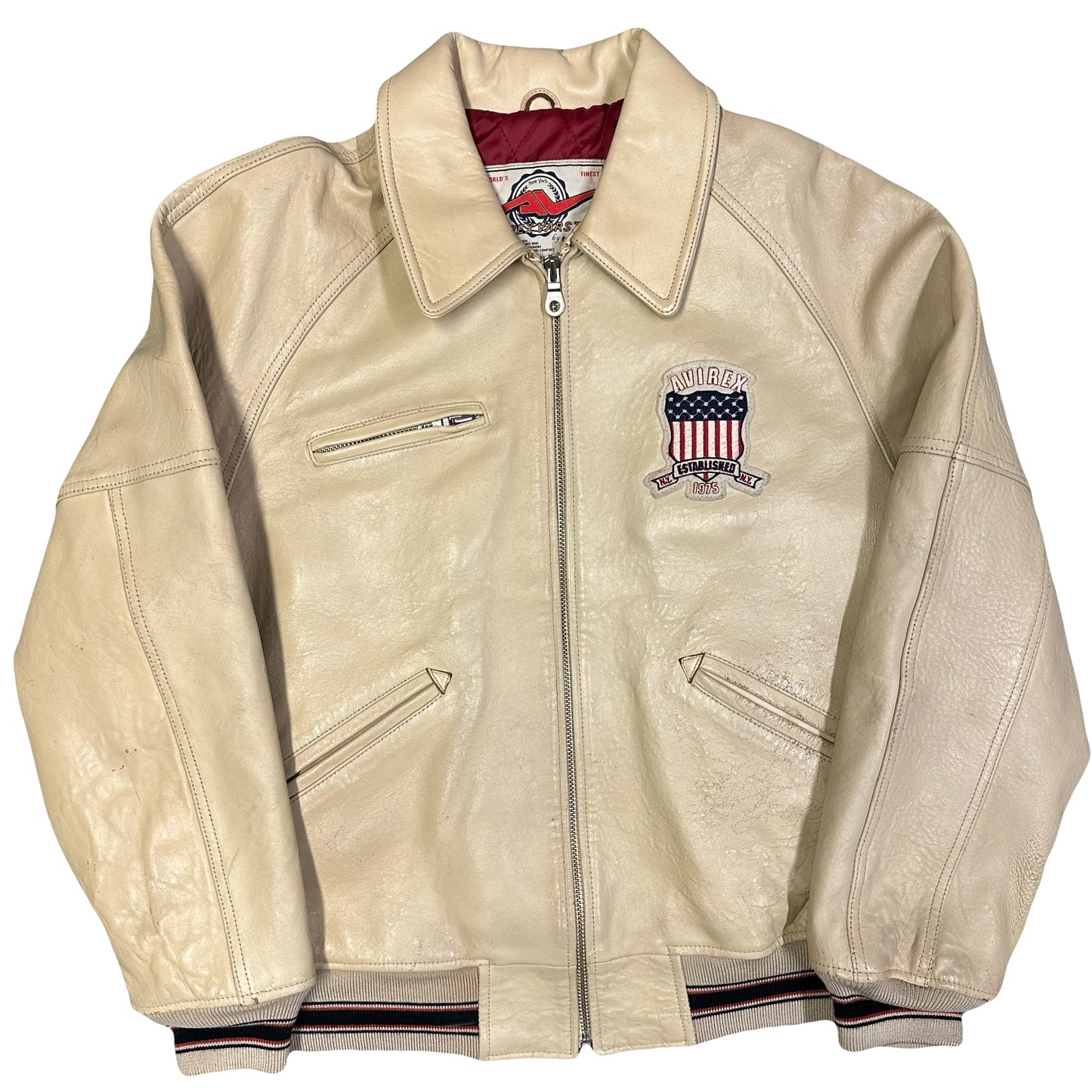 Avirex Icon Leather Jacket In Beige ( M )