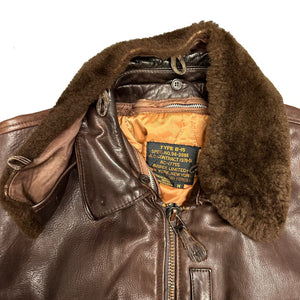 Avirex B-15 Leather Jacket In Brown With Removable Sherpa Collar ( M )