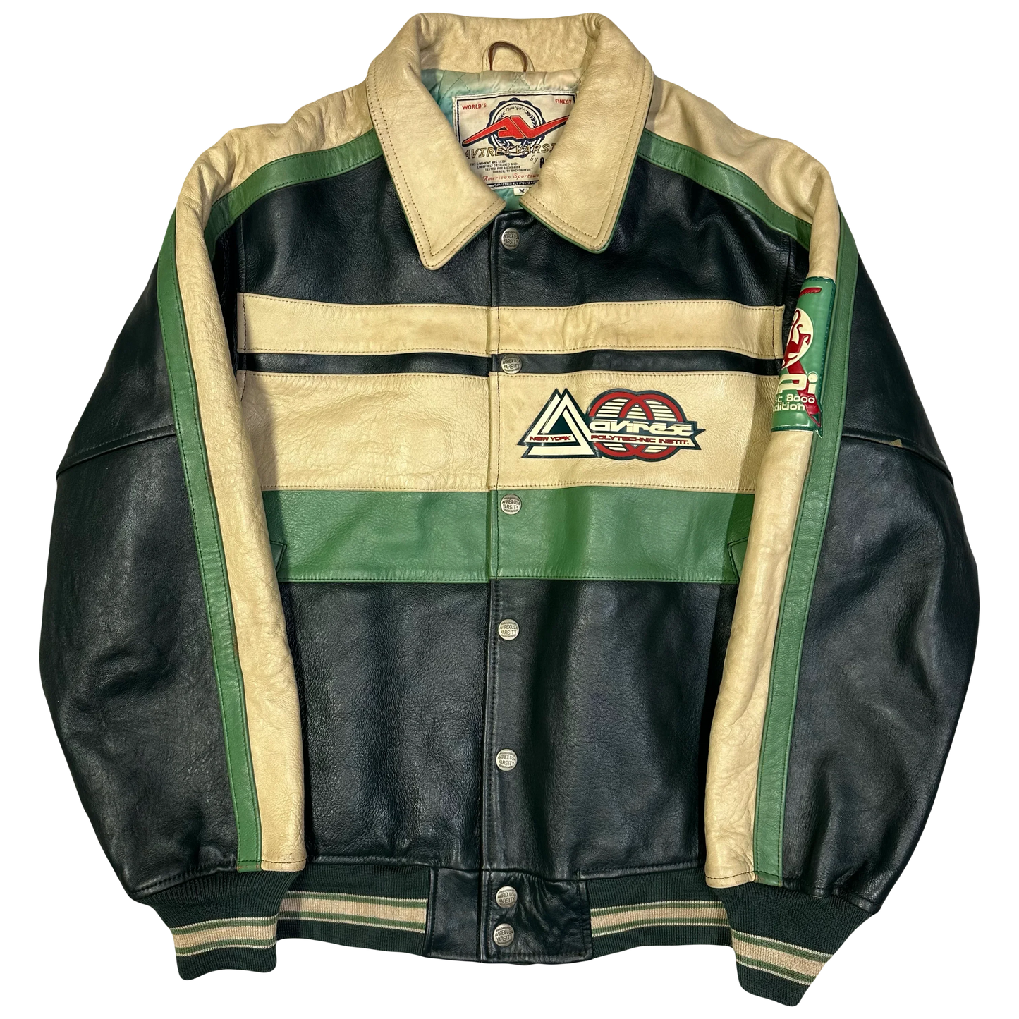 Avirex Everest Expedition Leather Jacket In Green & Beige ( M )