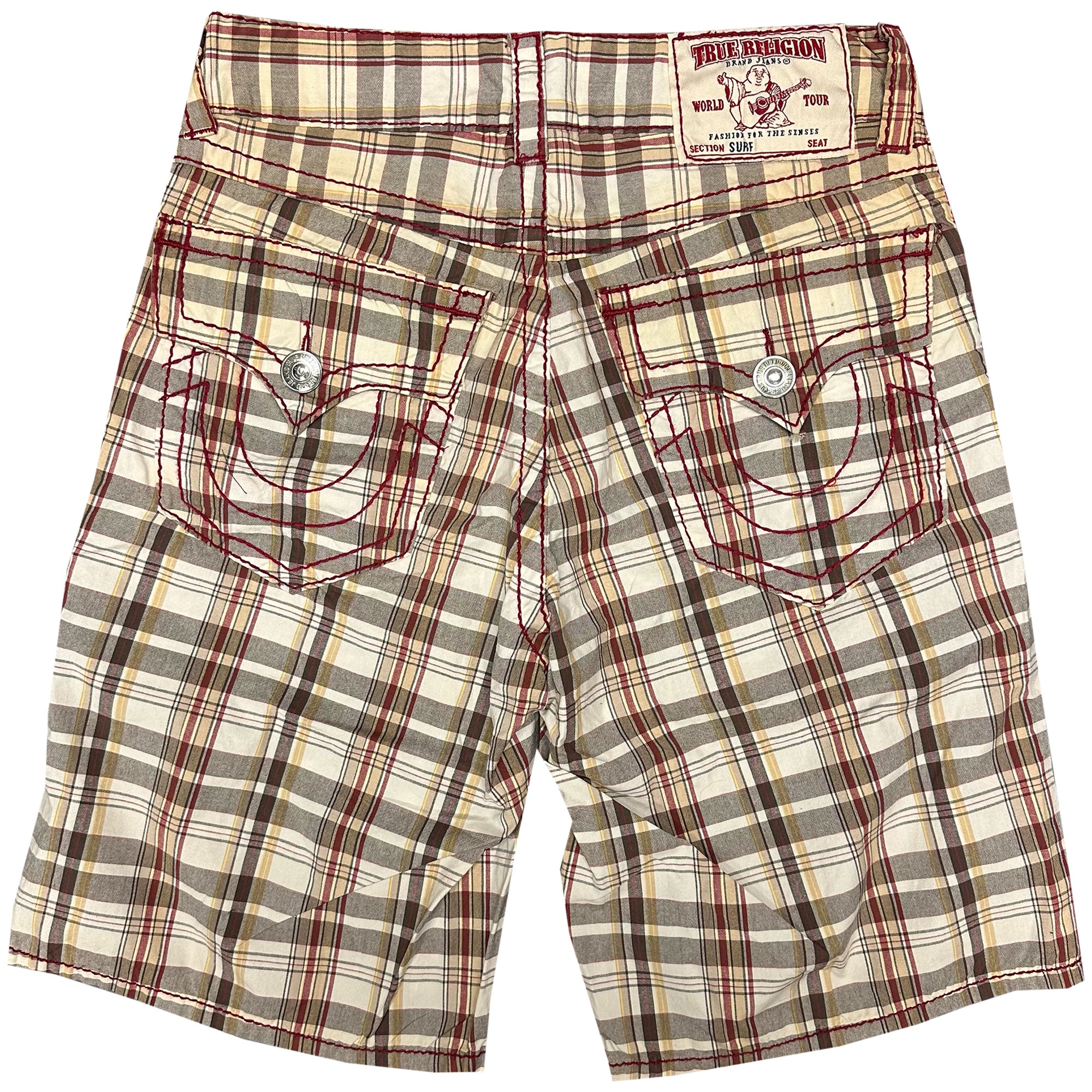 True Religion Tartan Shorts With Red Stitch ( W31 )