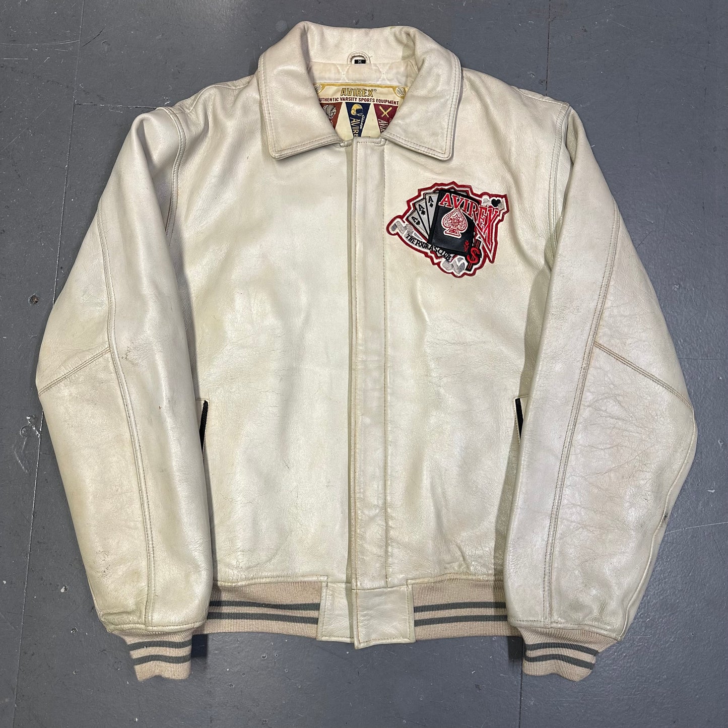 Avirex King Casino Leather Jacket In White ( M )