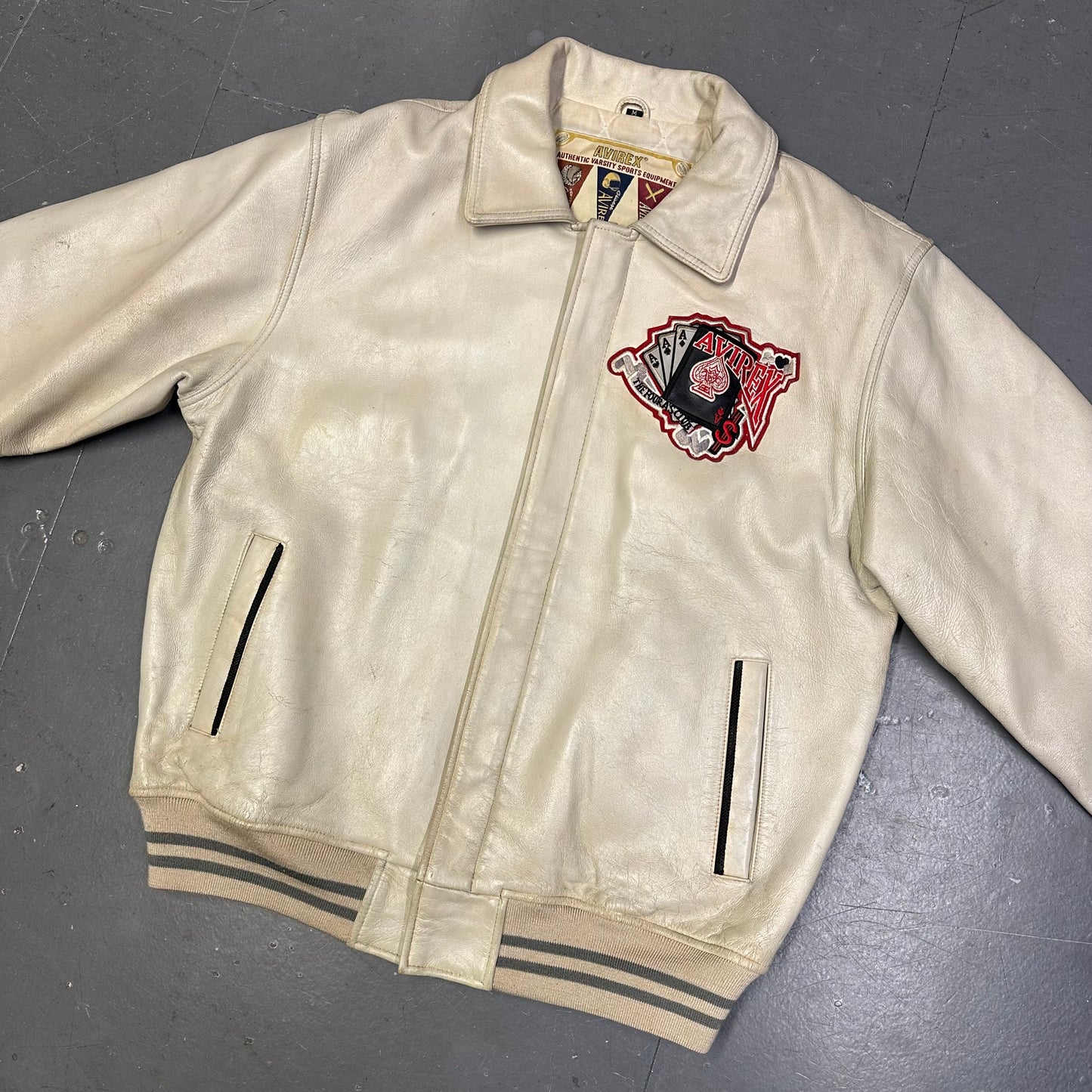 Avirex King Casino Leather Jacket In White ( M )