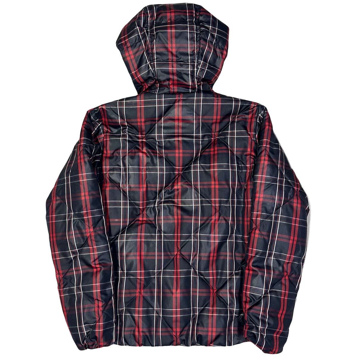 Takeo Kikuchi Diamond Stitch Plaid Puffer Jacket In Navy & Red (M)