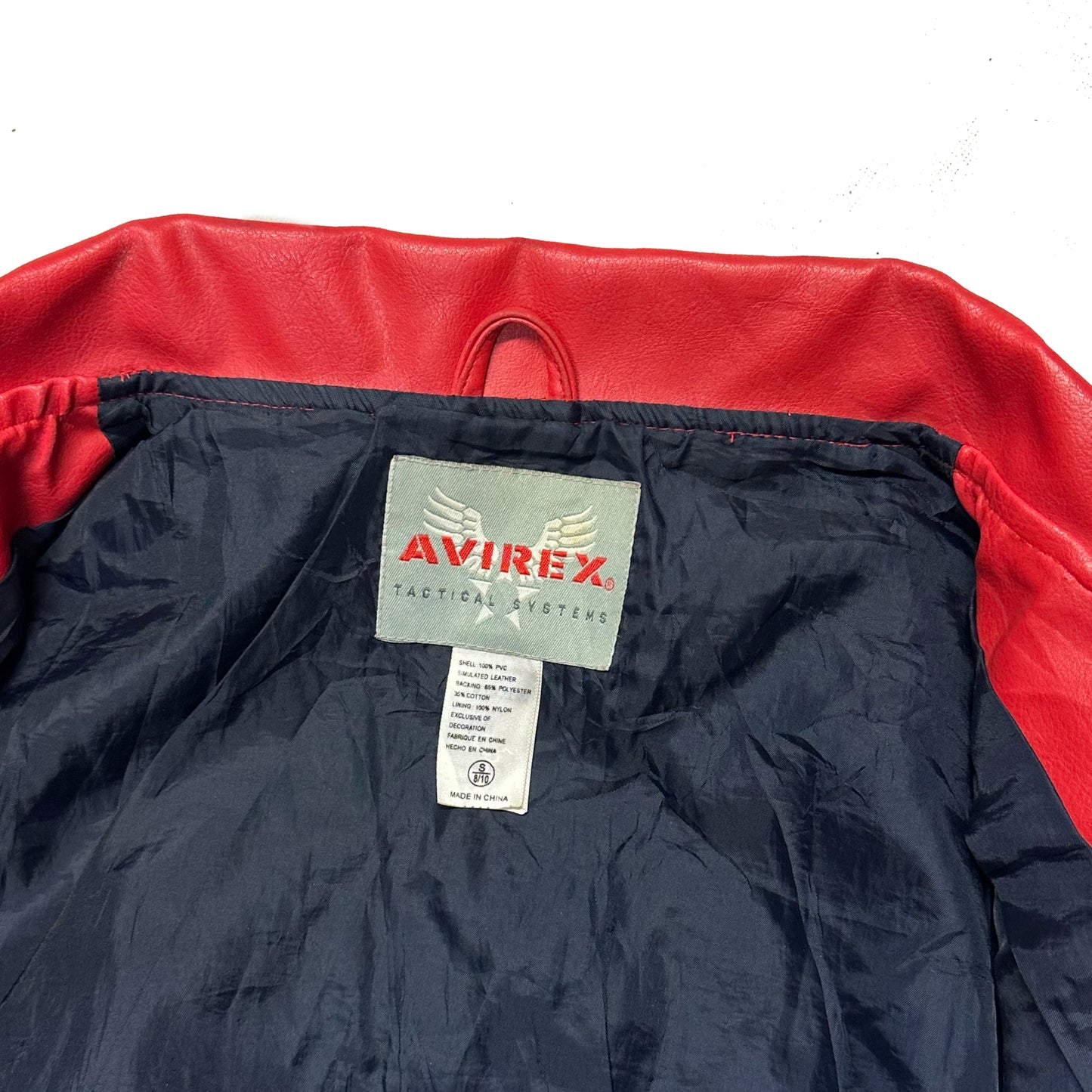 Avirex Kids Leather Jacket In Red & Navy ( 8-10 )