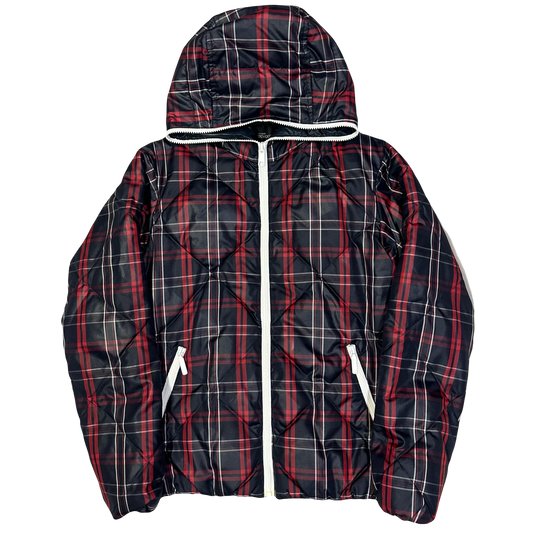 Takeo Kikuchi Diamond Stitch Plaid Puffer Jacket In Navy & Red (M)