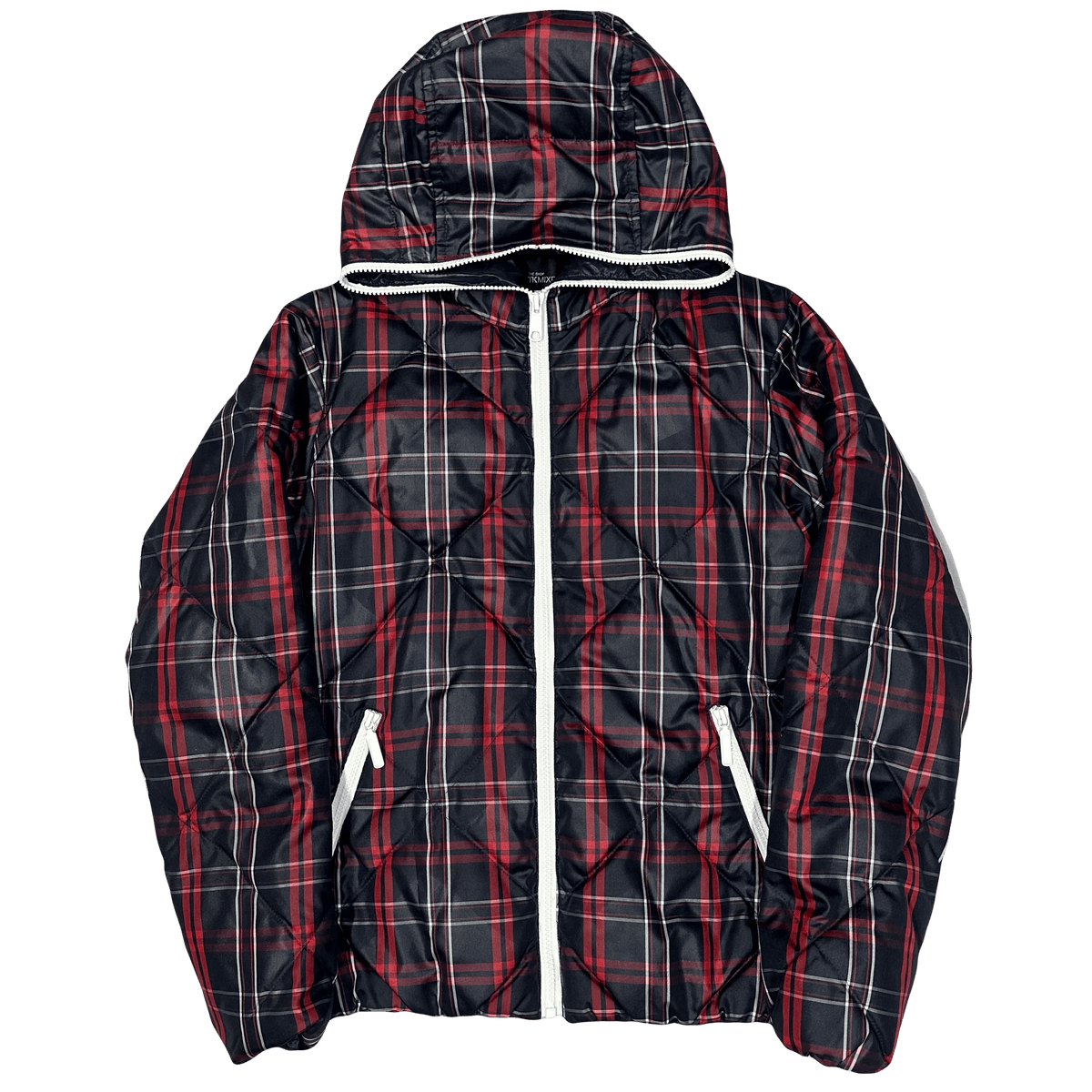 Takeo Kikuchi Diamond Stitch Plaid Puffer Jacket In Navy & Red (M)