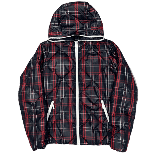 Takeo Kikuchi Diamond Stitch Plaid Puffer Jacket In Navy & Red (M)