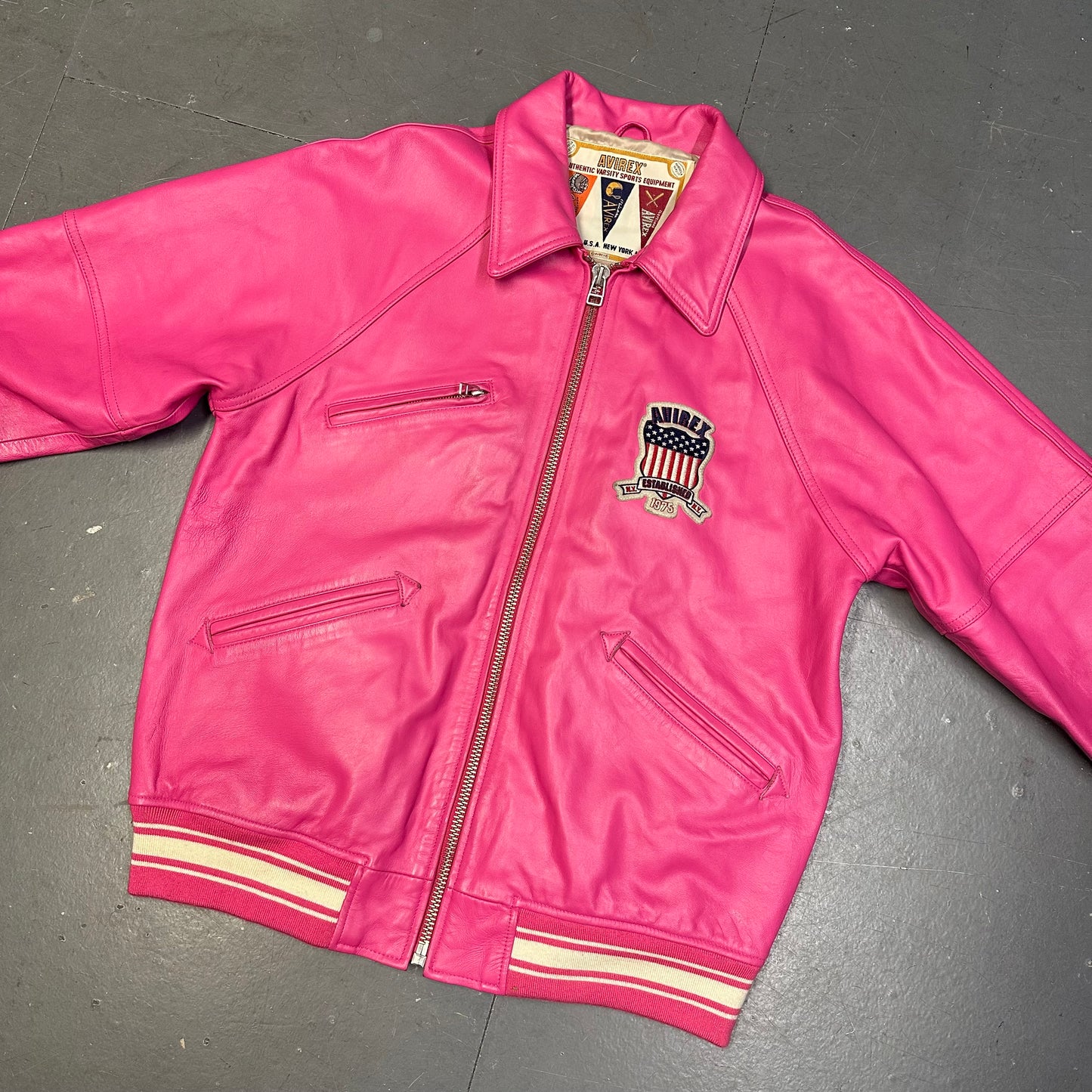 Avirex Icon Leather Jacket  In Pink ( XL )