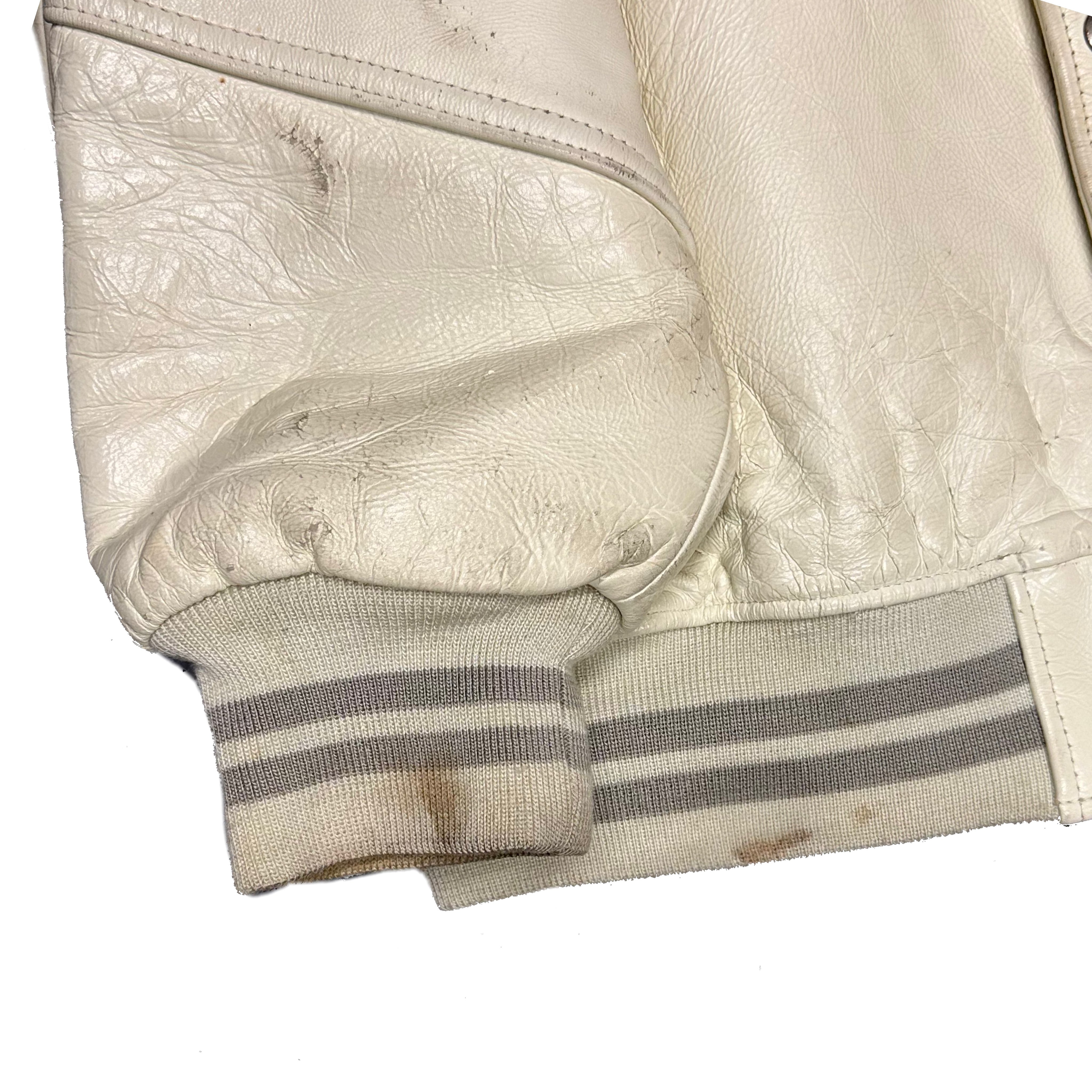 Avirex Spellout Leather Jacket In White ( XL )