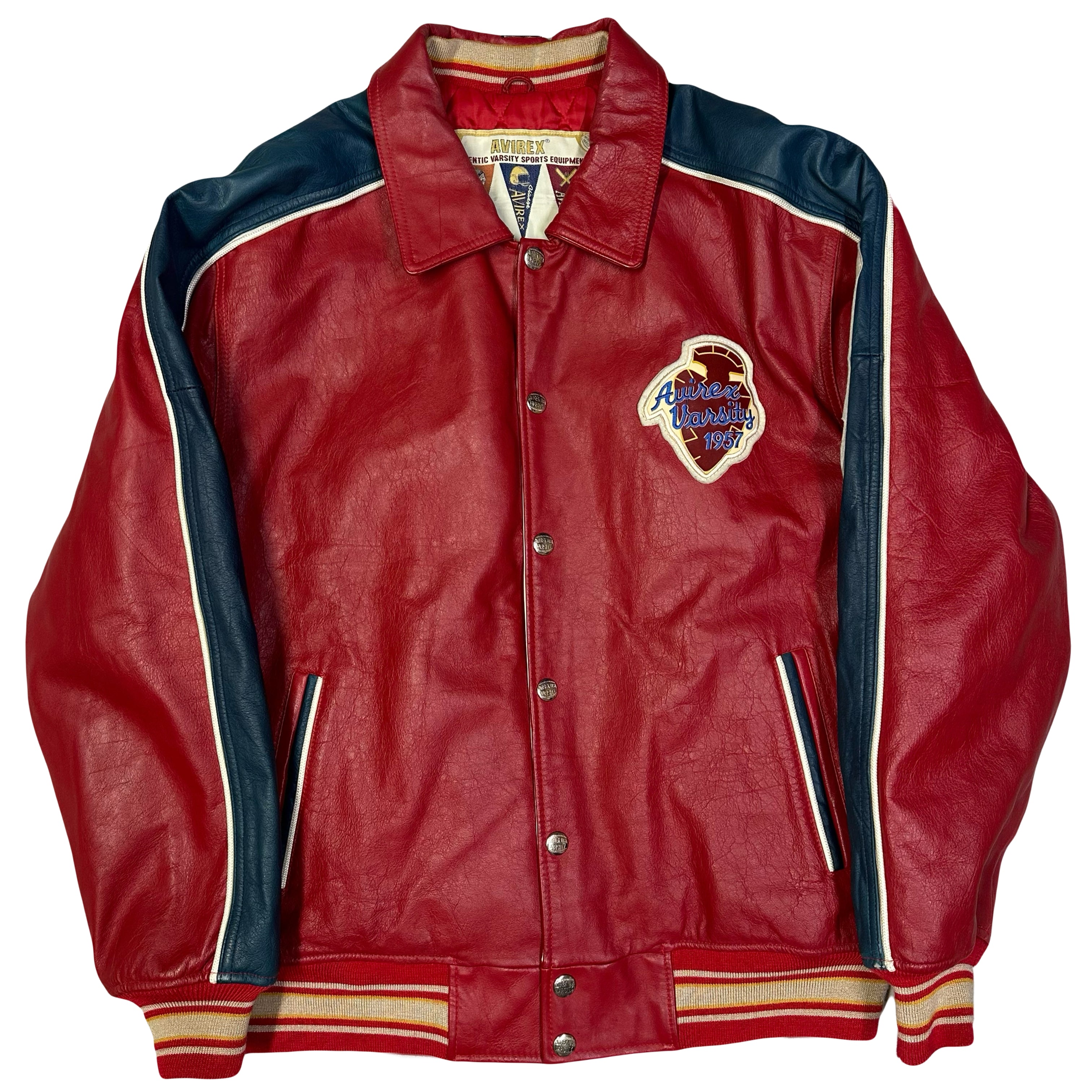 AVIREX Sioux Chiefs レザー ジャケット Avirex Sioux Leather Jacket In Red & Navy (M) – 1036 Emporium