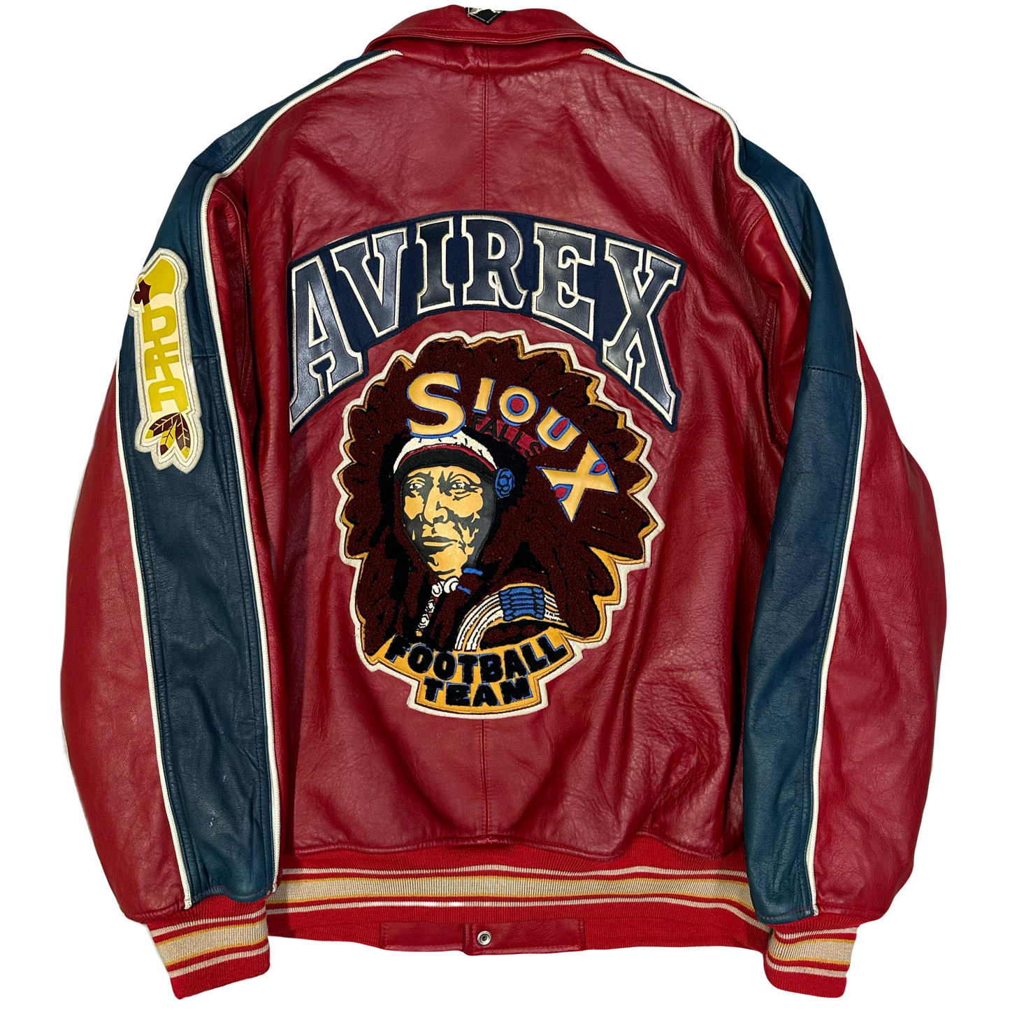 Avirex Sioux Leather Jacket In Red & Navy ( M )