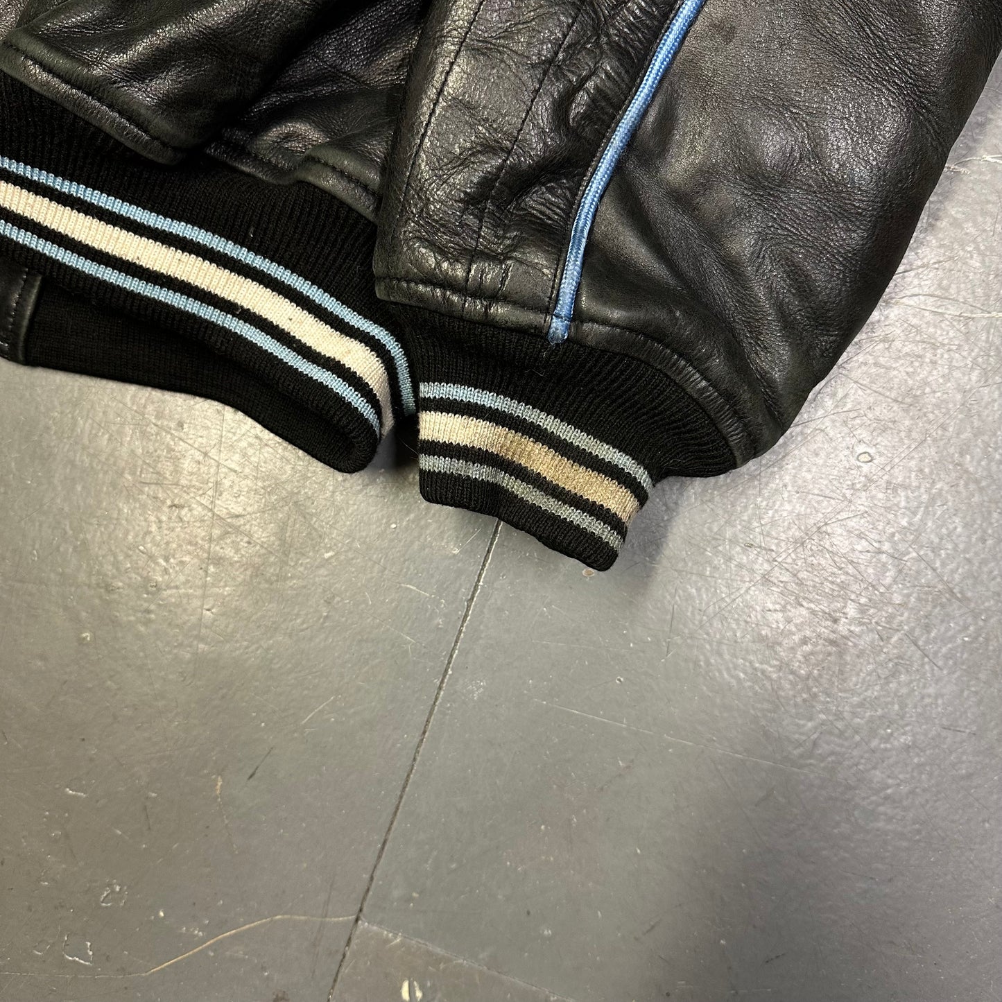 Avirex Leather Jacket In Black & Blue ( M )