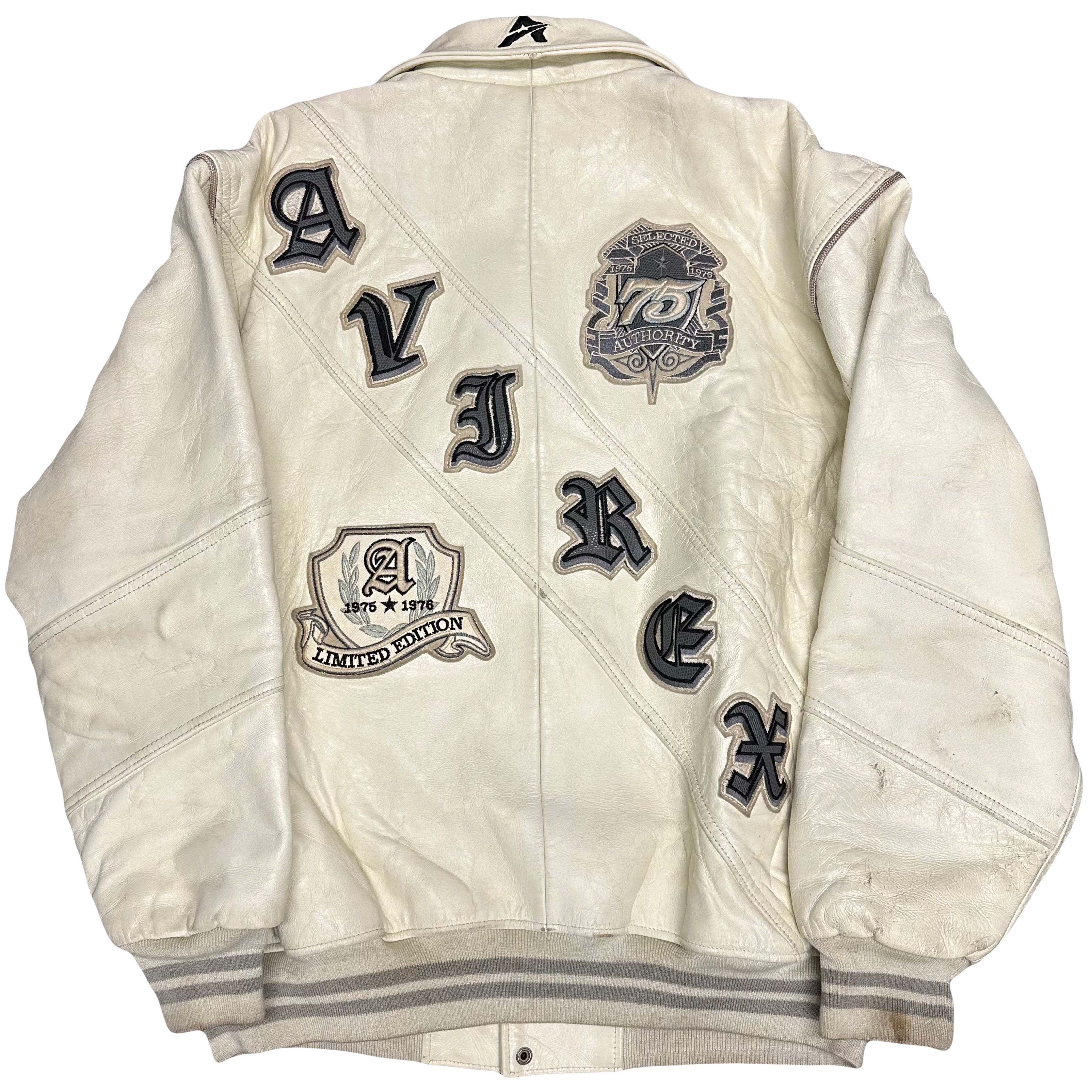 Avirex Spellout Leather Jacket In White ( XL )