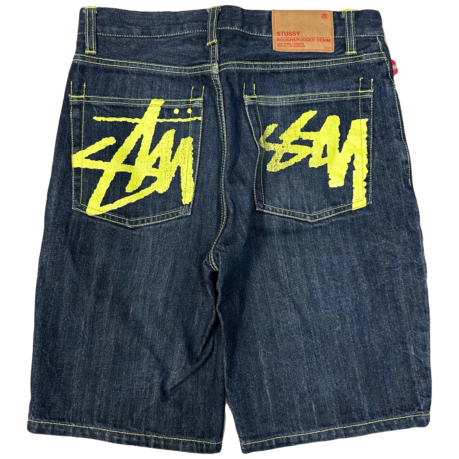 パンツ 00s stussy denim ROUGH&RUGGED jorts Stüssy Jorts With Yellow Print (W30) – 1036 Emporium