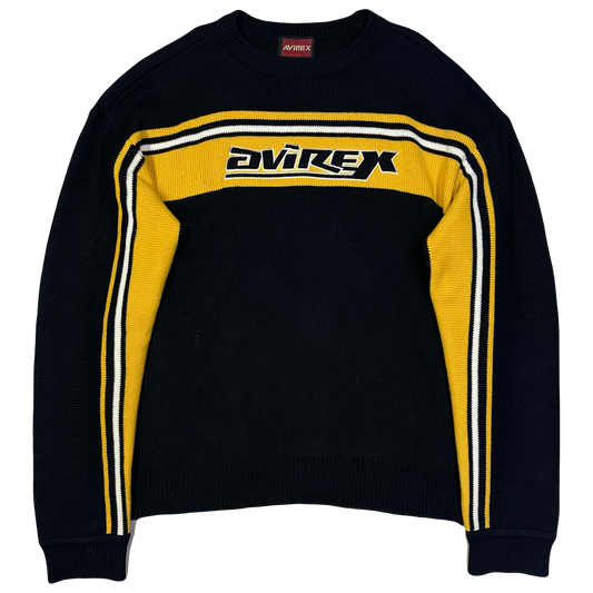 Avirex Spellout Knitted Sweatshirt In Black & Yellow ( XL )