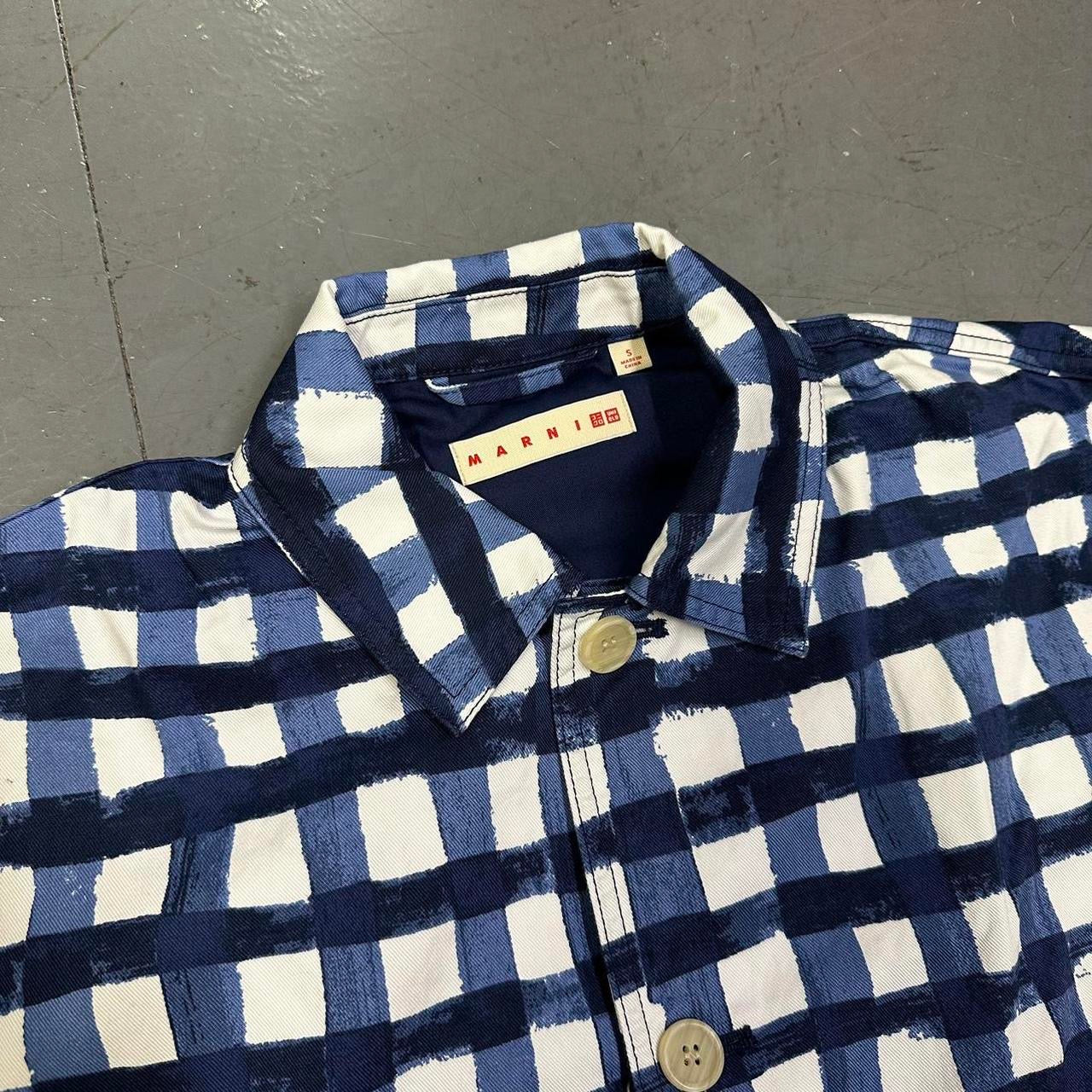 Uniqlo X Marni Collared Check Jacket In Blue & White ( S )