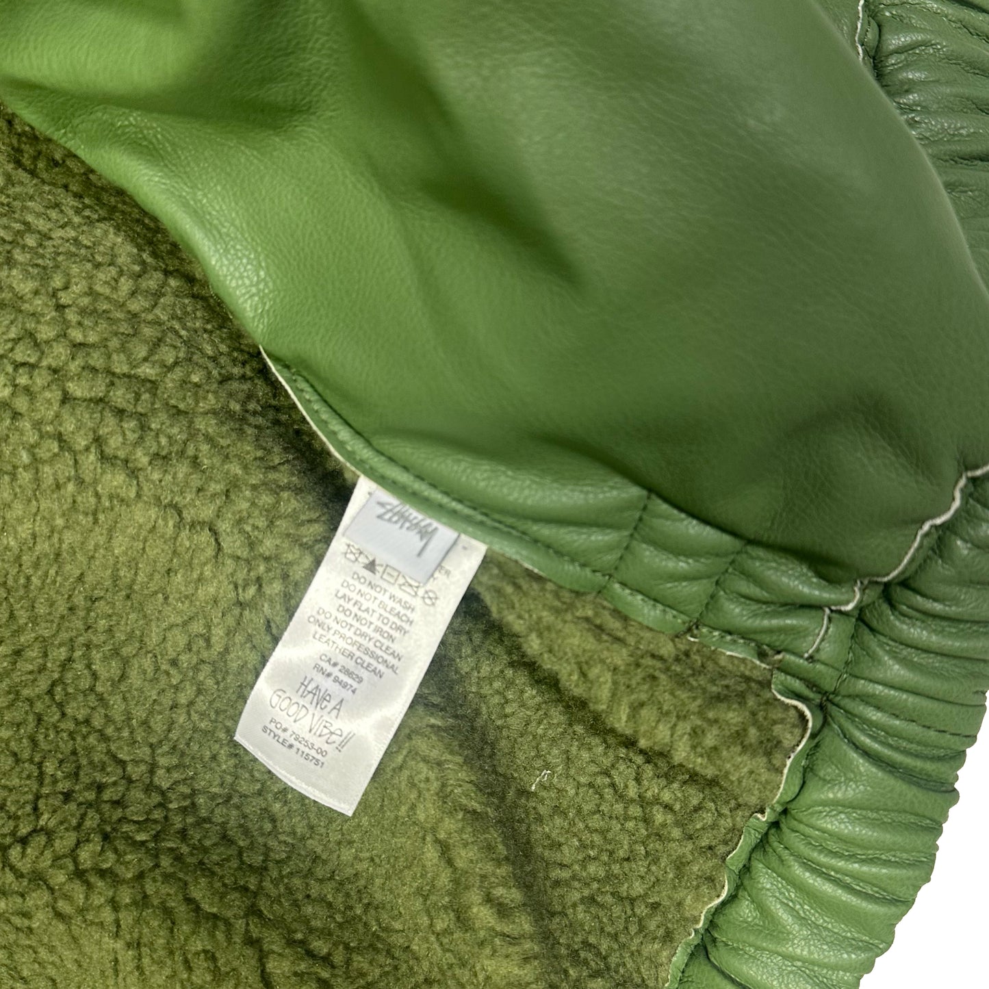 Stüssy Shearling Hooded Work Leather Jacket In Green ( XL )