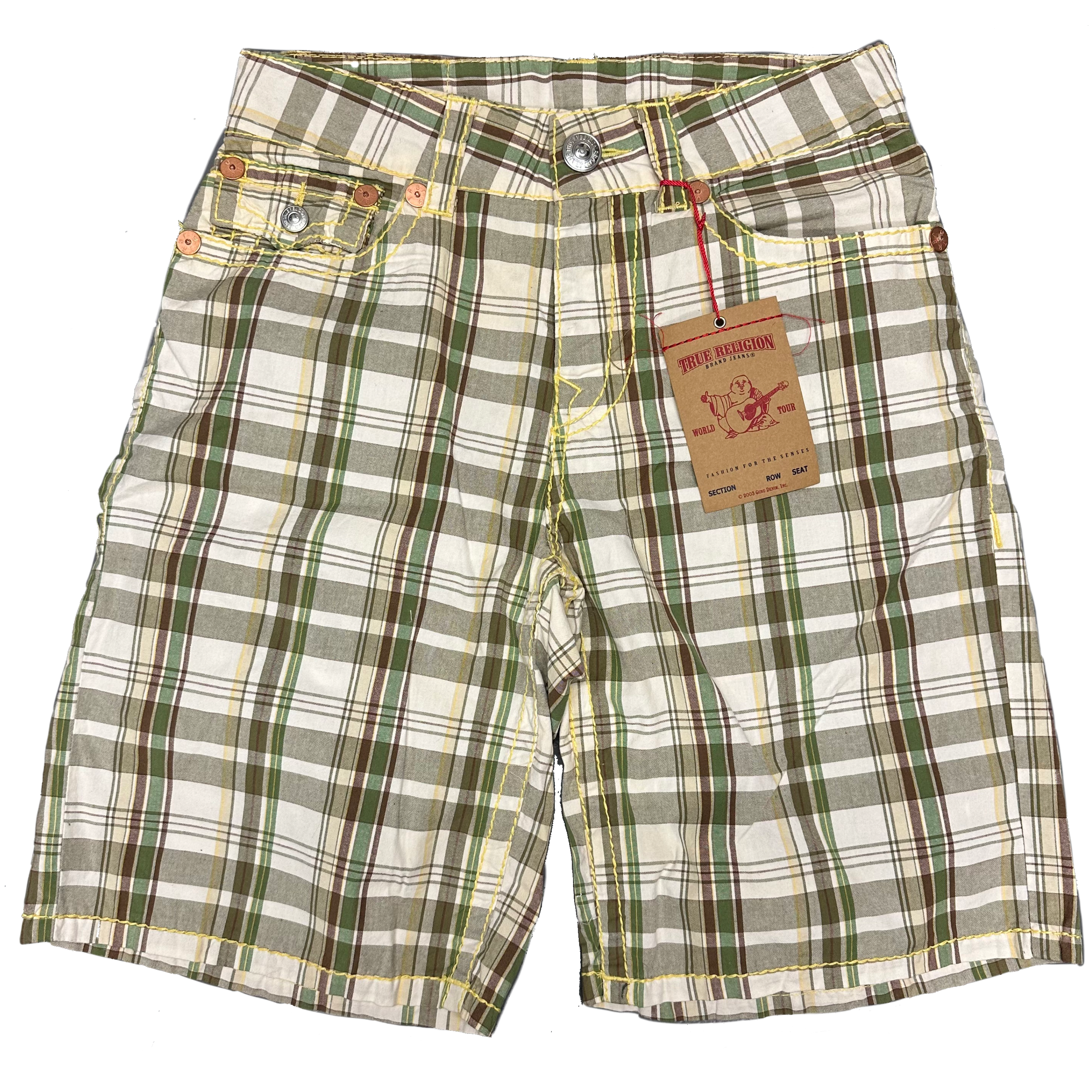 True Religion Tartan Shorts With Yellow Stitch ( W31 )