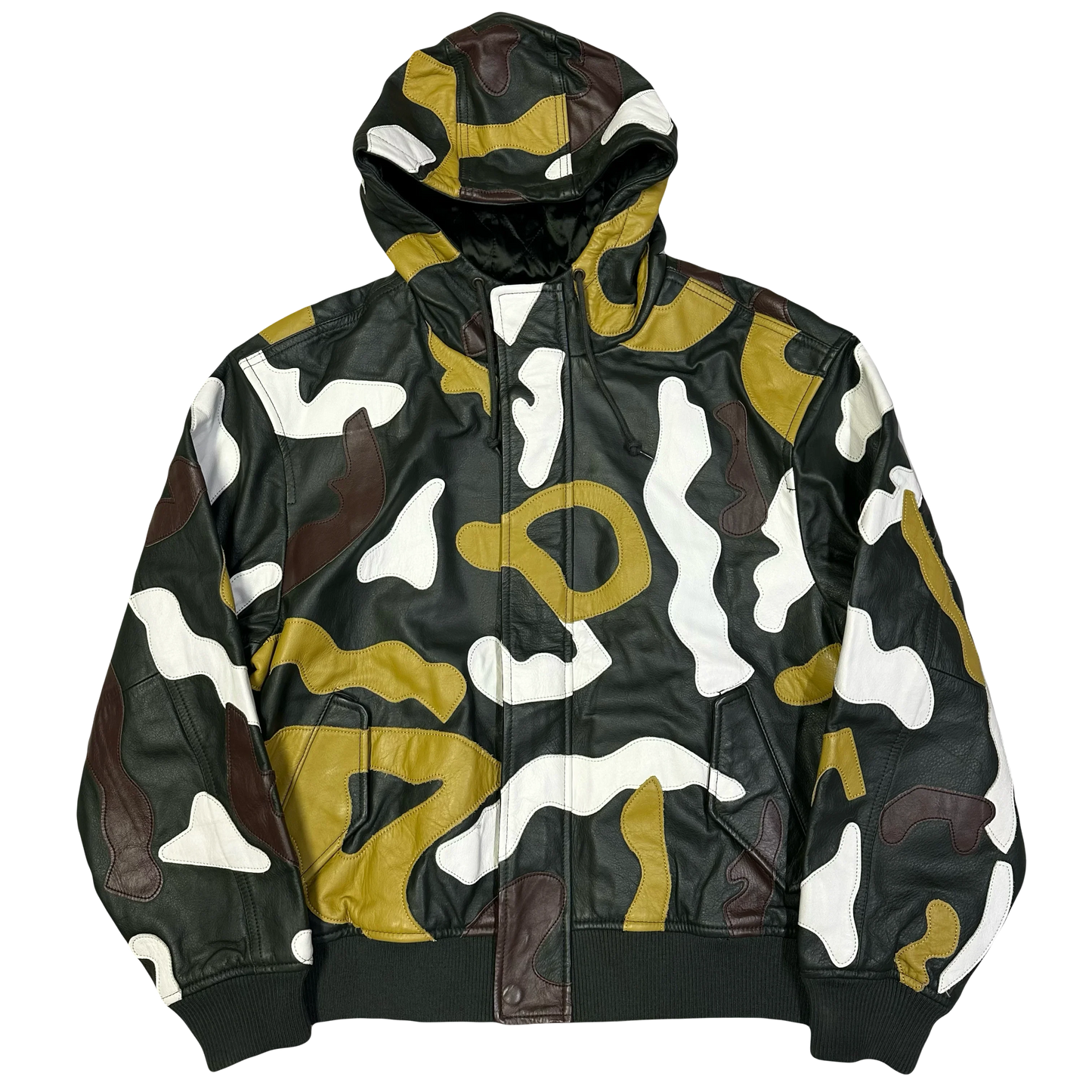Supreme FW19 Camo Hooded Leather Jacket ( M )