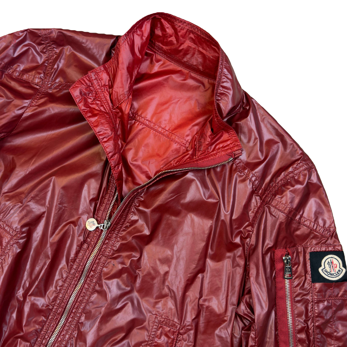 Moncler Nylon Zipped Jacket In Burgundy (S)