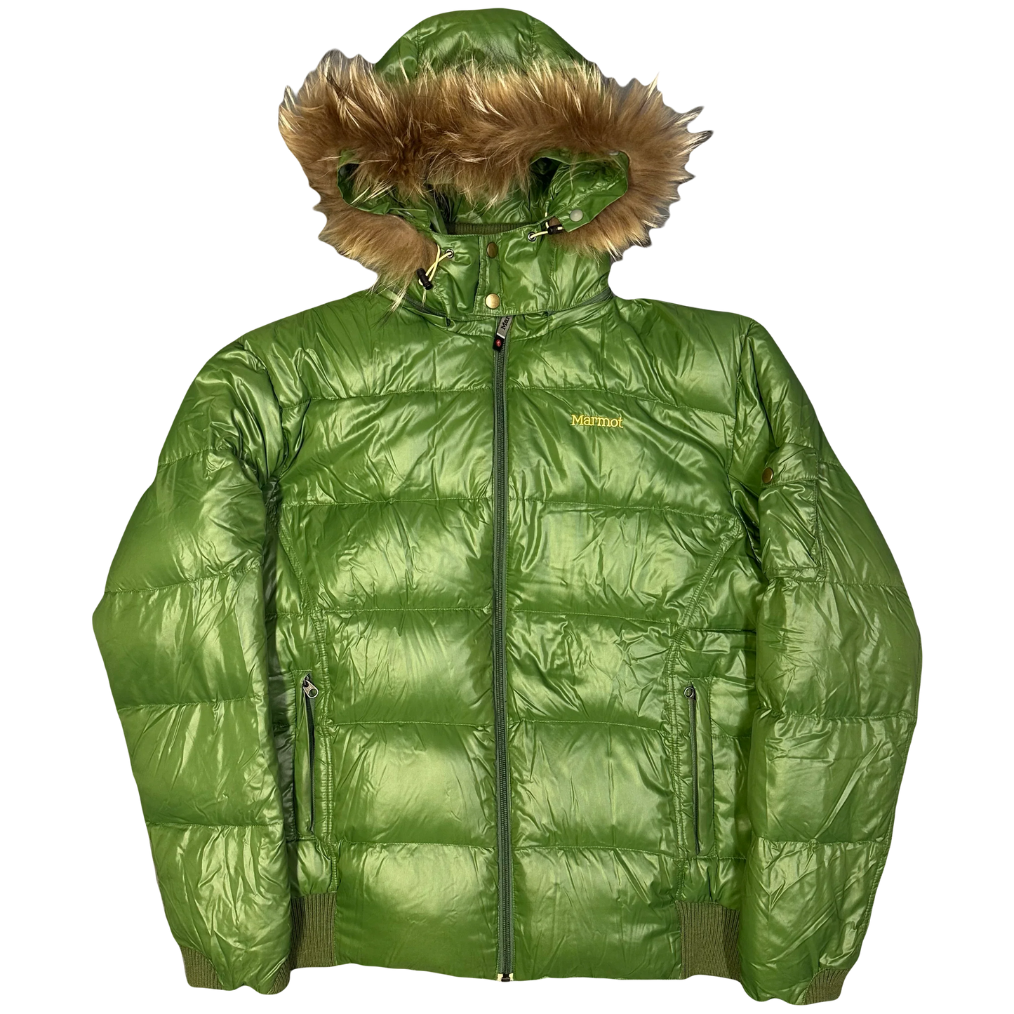 Marmot Puffer Jacket With Fur Hood In Green ( XL )