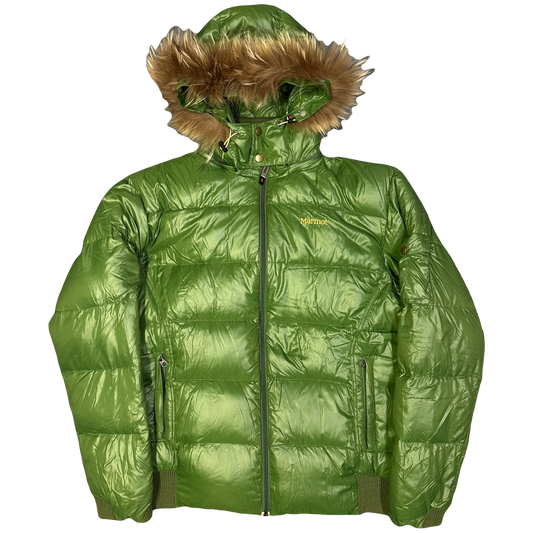 Marmot Puffer Jacket With Fur Hood In Green ( XL )