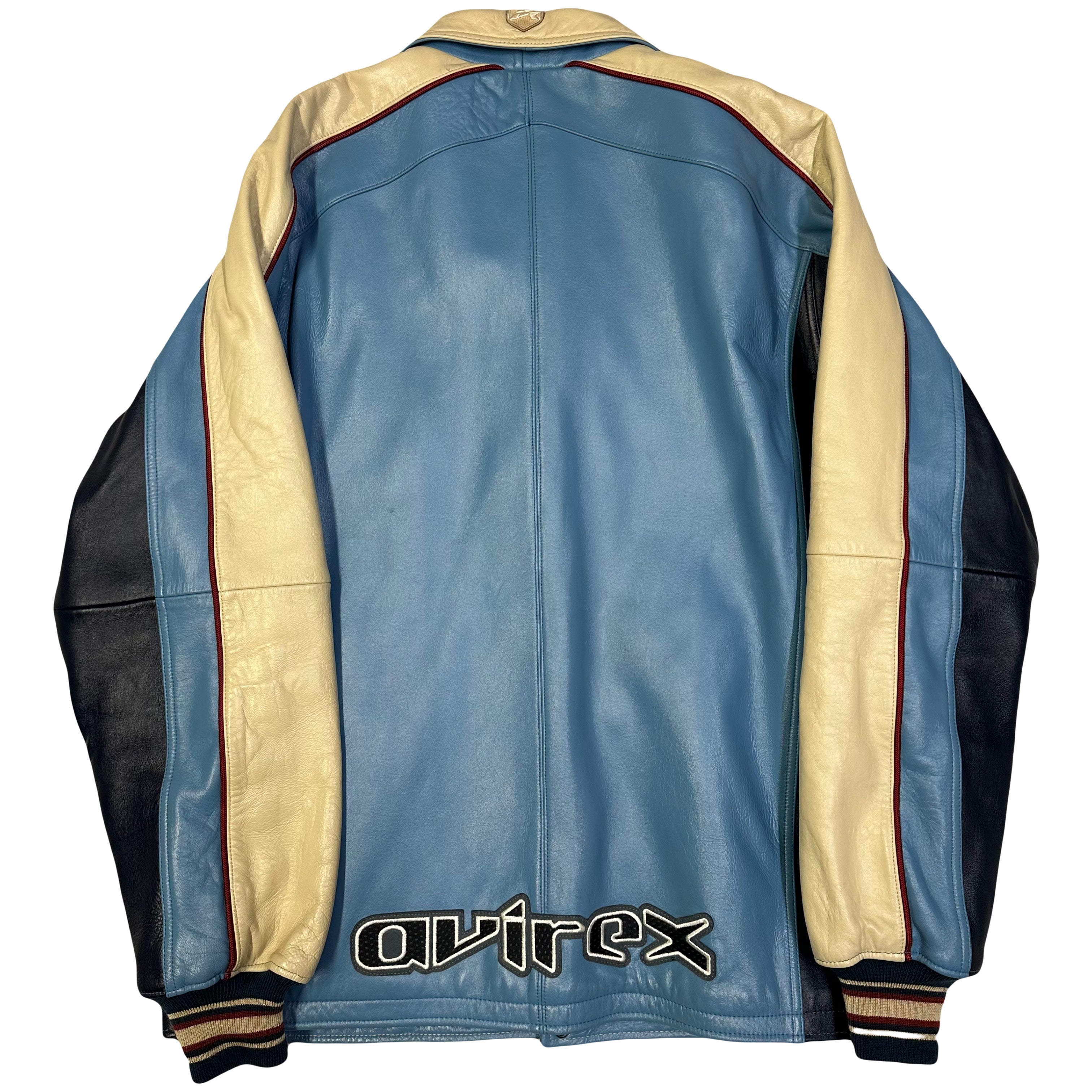 Avirex Spellout Leather Jacket In Baby Blue ( XXL )