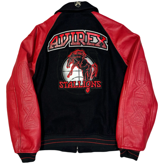 ARCHIVE Avirex Stallions Wool & Leather Jacket In Black & Red ( L )