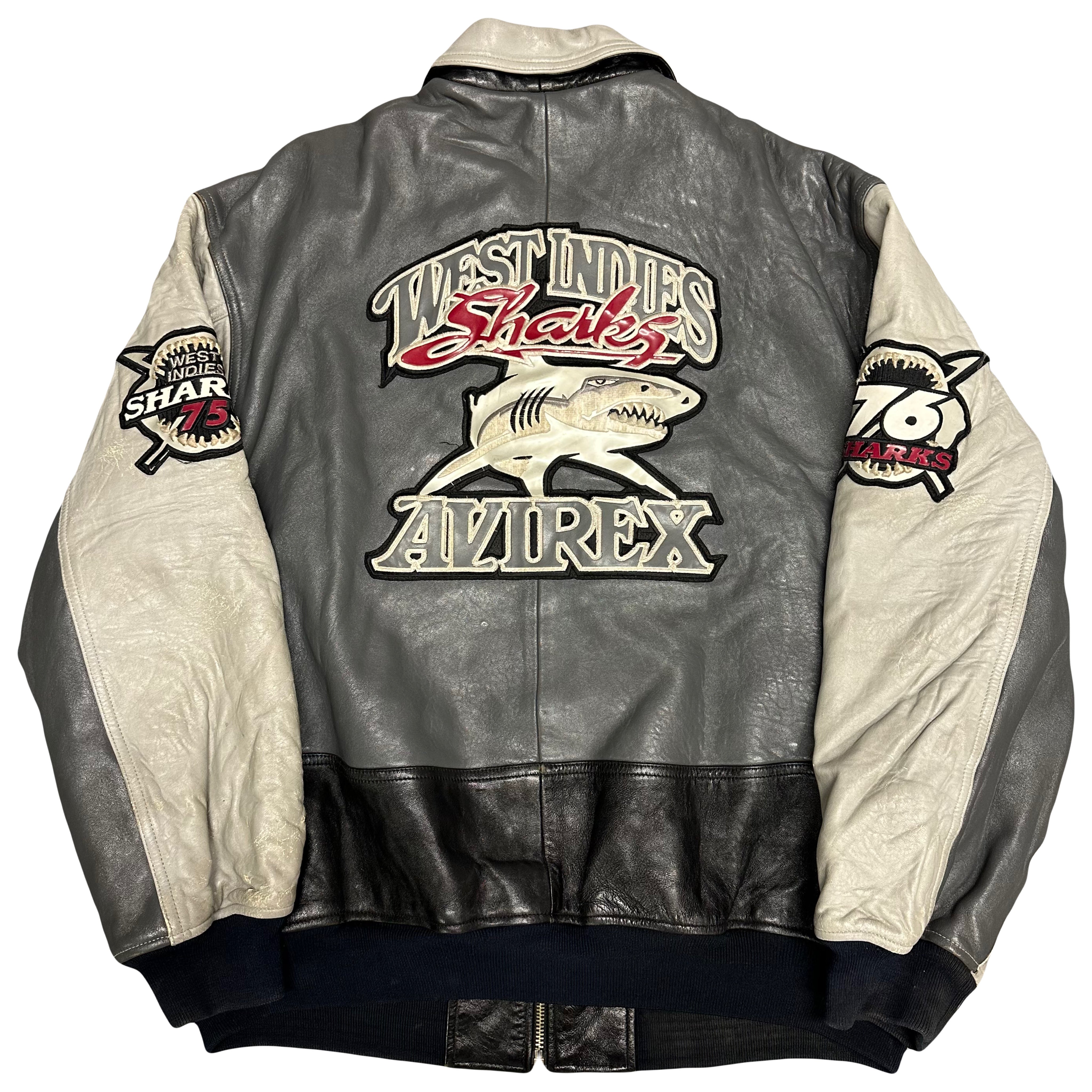 Avirex West Indies Sharks Leather Jacket In Grey ( XXL )