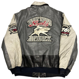 Avirex West Indies Sharks Leather Jacket In Grey ( XXL )