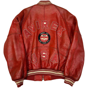 Avirex USA Leather Bomber Jacket In Red ( S )