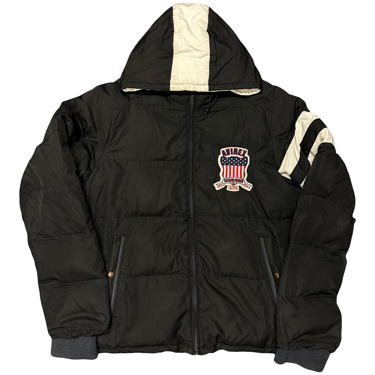 Avirex Spellout Down Puffer Jacket In Black ( XL )
