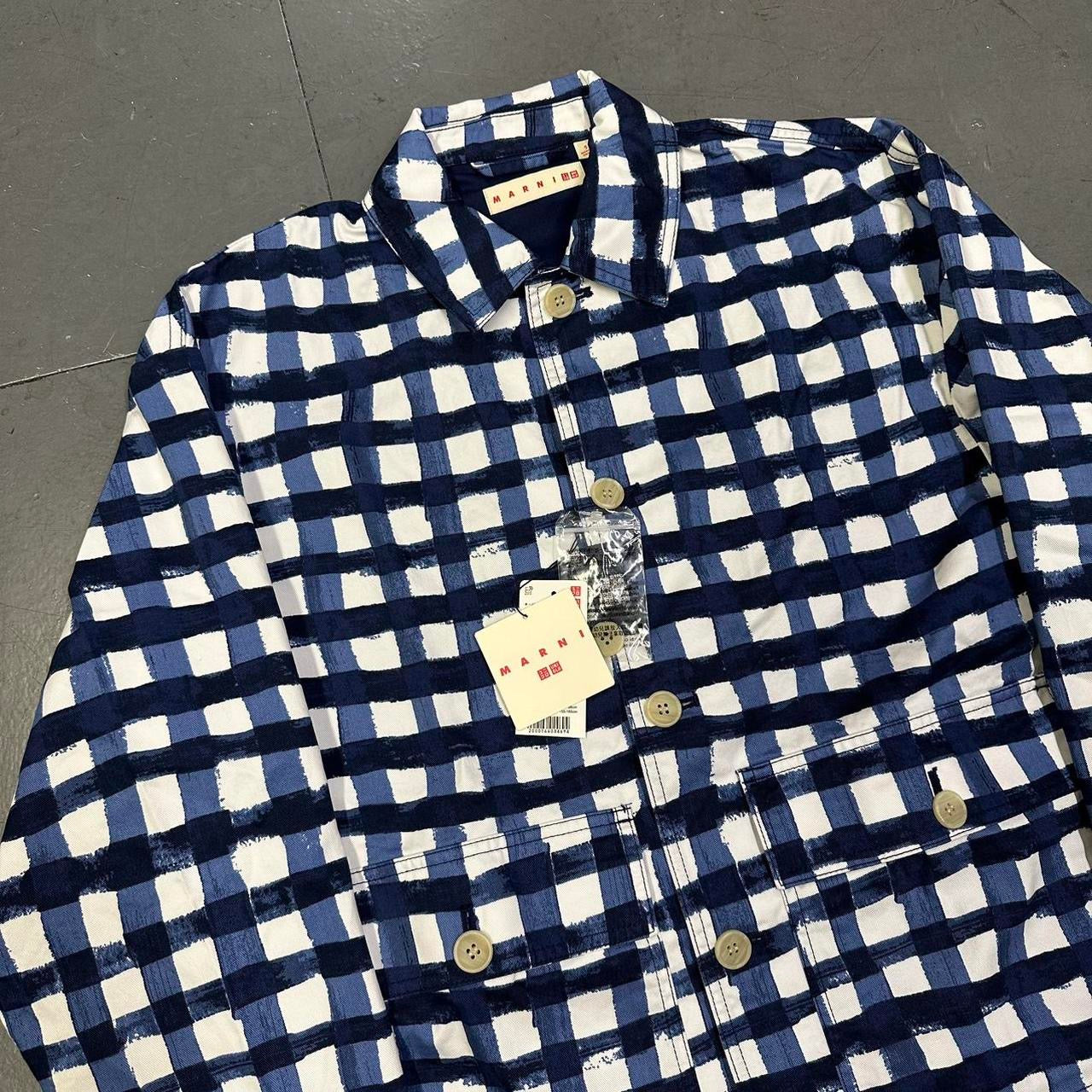 Uniqlo X Marni Collared Check Jacket In Blue & White ( S )