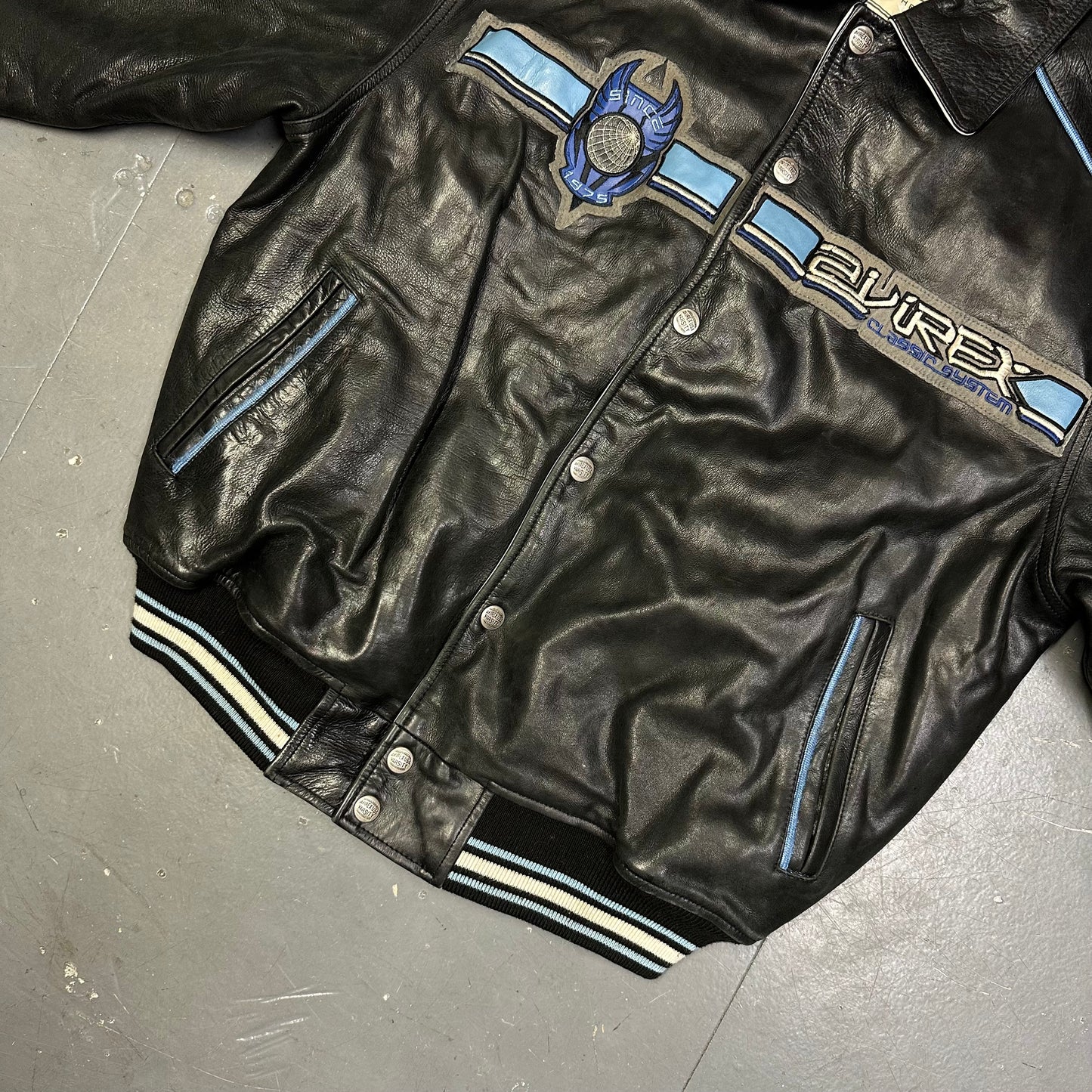 Avirex Leather Jacket In Black & Blue ( M )
