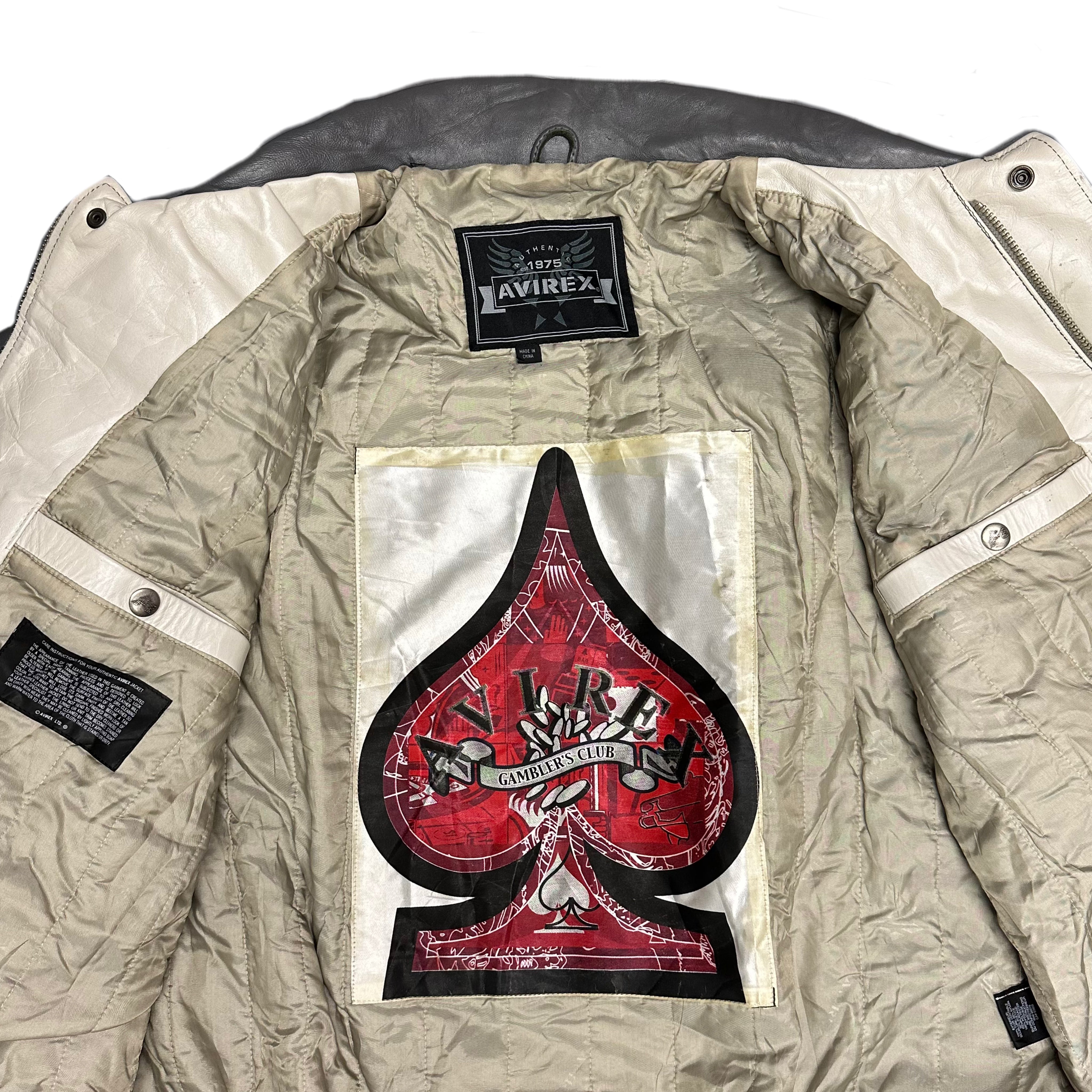 Avirex King Casino Leather Jacket In Grey ( XL )