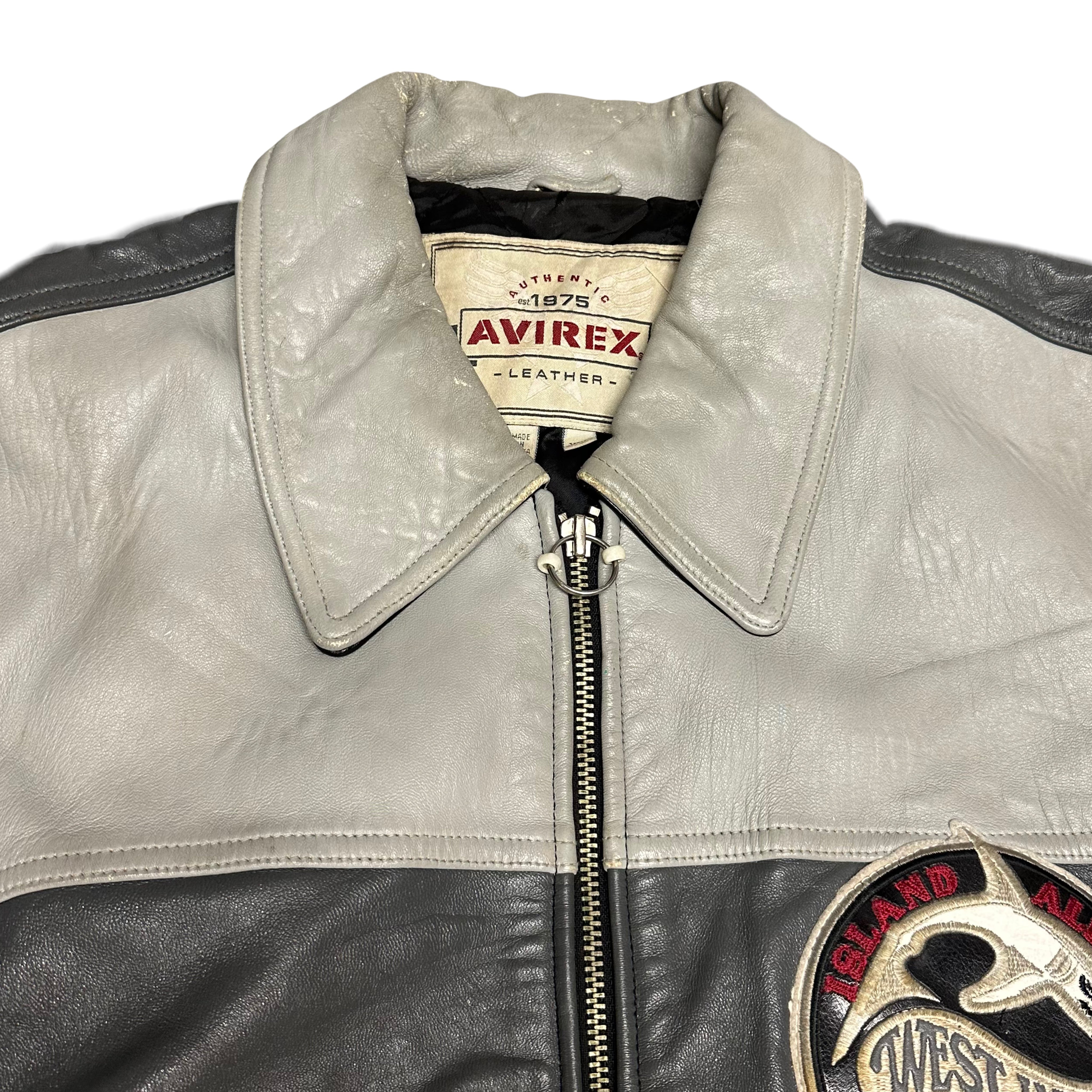 Avirex West Indies Sharks Leather Jacket In Grey ( XXL )