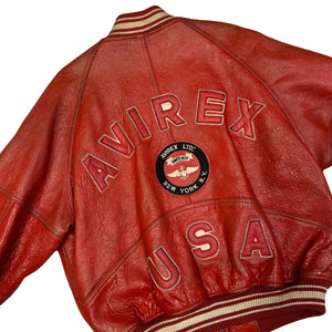 Avirex USA Leather Bomber Jacket In Red ( S )