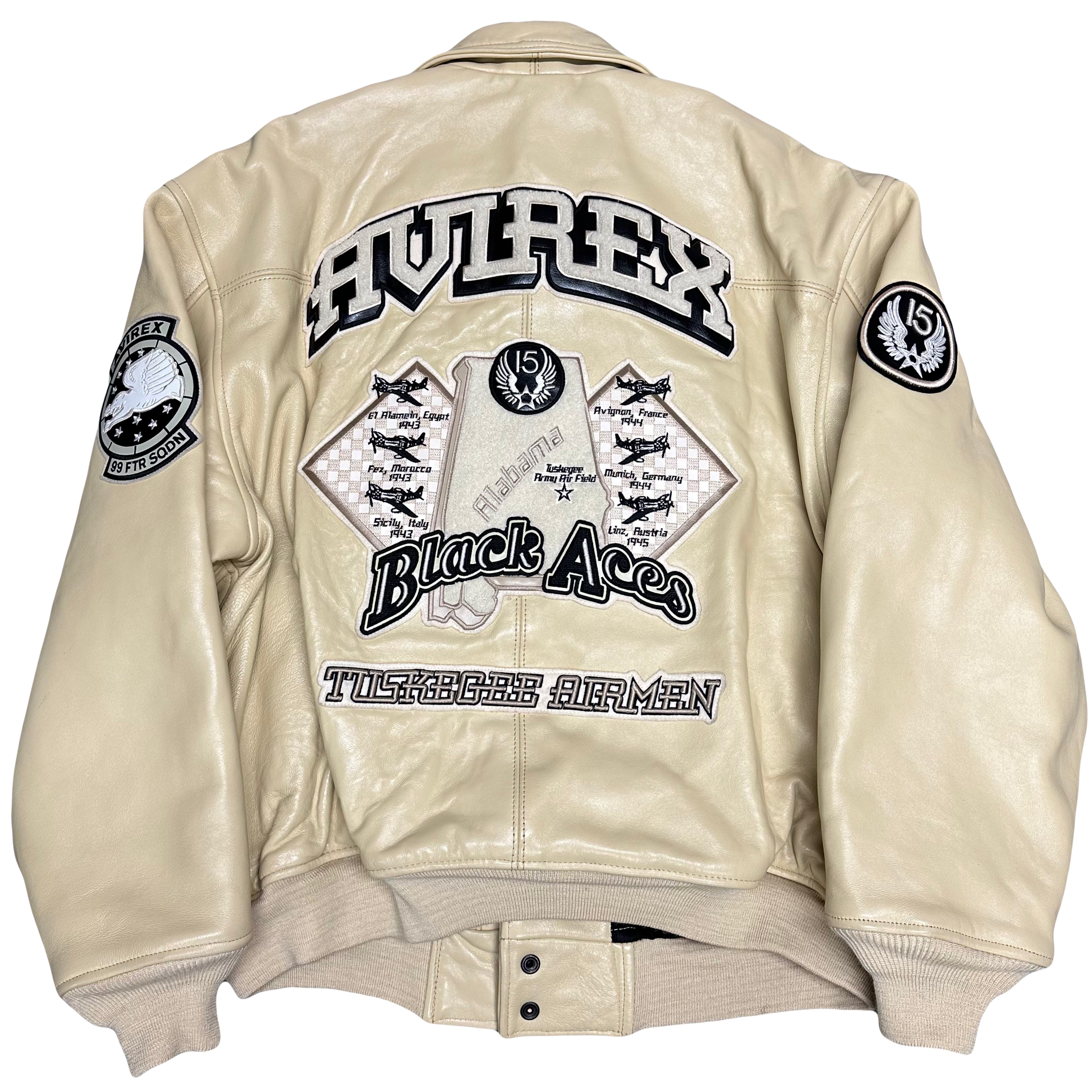Avirex Black Aces Tuskegee Air Men Leather Jacket In Beige ( XXL )