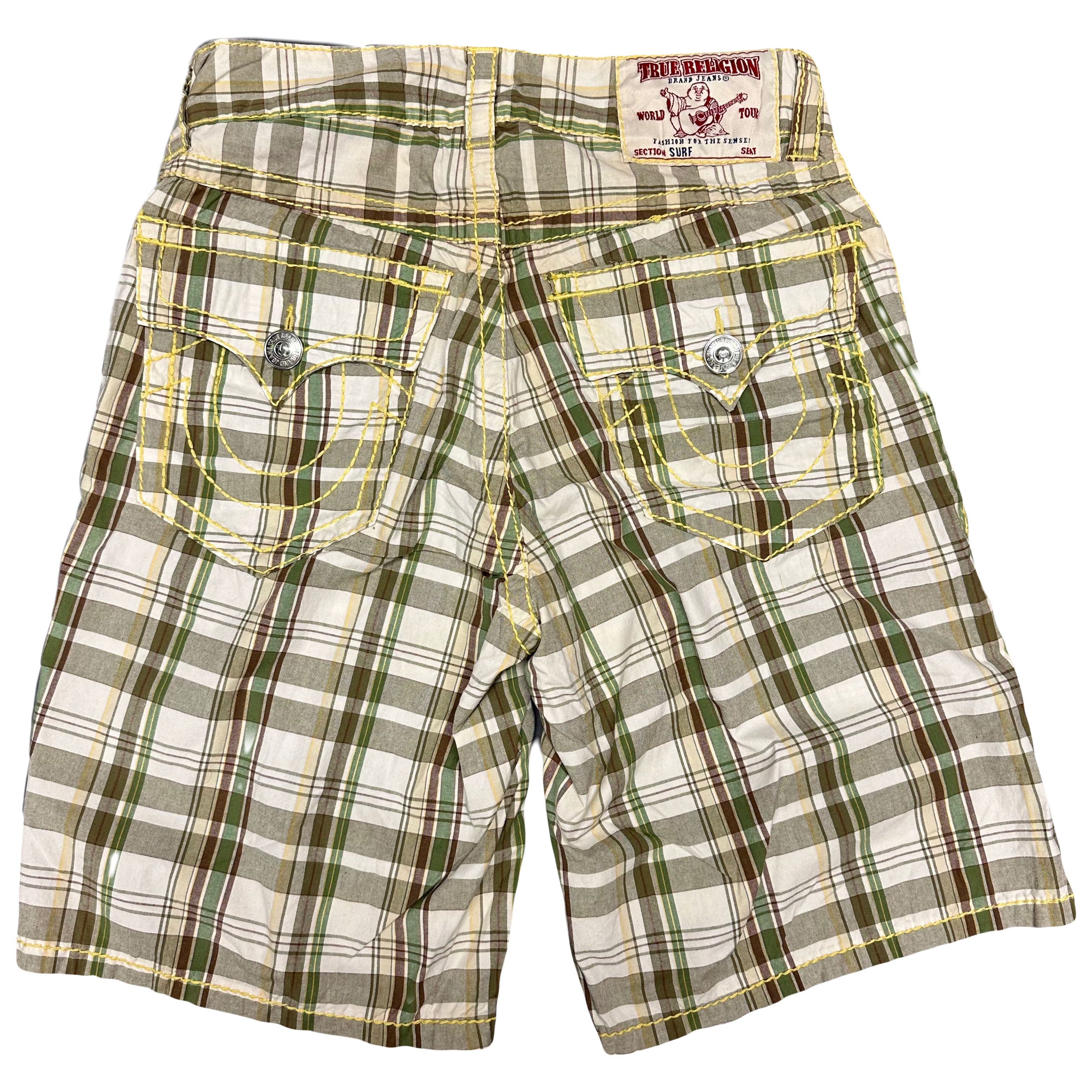 True Religion Tartan Shorts With Yellow Stitch ( W31 )