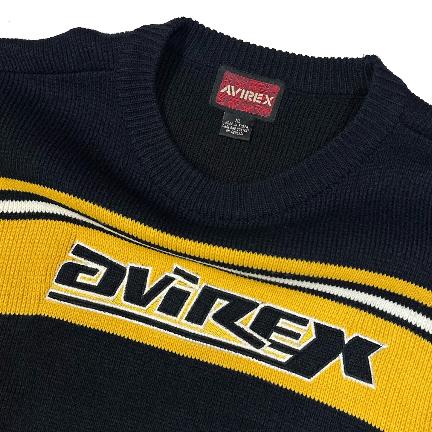 Avirex Spellout Knitted Sweatshirt In Black & Yellow ( XL )