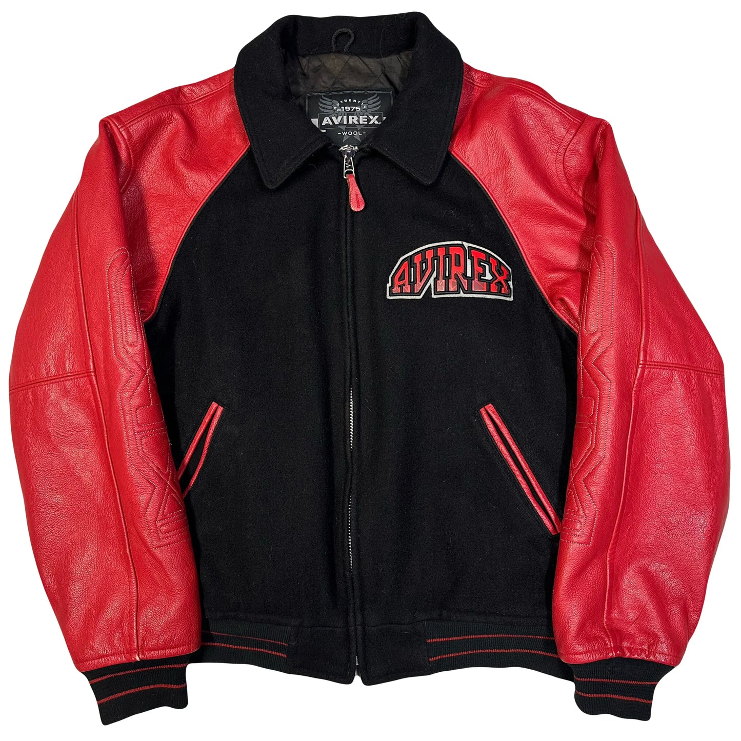 ARCHIVE Avirex Stallions Wool & Leather Jacket In Black & Red ( L )